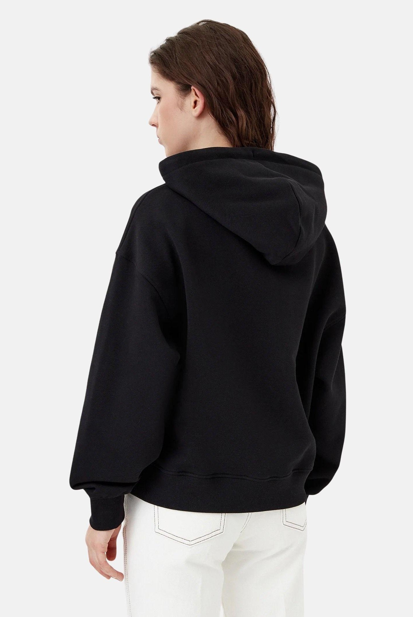 TOMMY JEANS Felpa con cappuccio nera da donna rifinita da logo DW0DW19414 BDS TOMMY JEANS