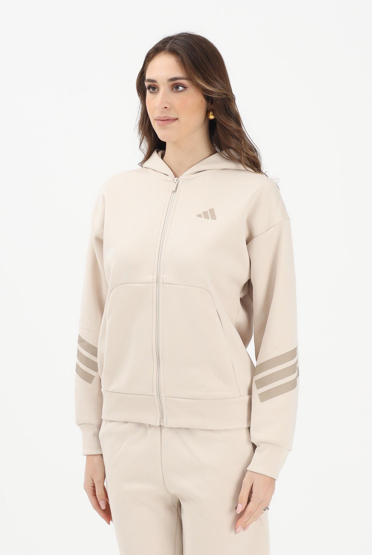 ADIDAS PERFORMANCE Felpa con zip Future Icons 3-Stripes beige da donna KD7733 . ADIDAS PERFORMANCE
