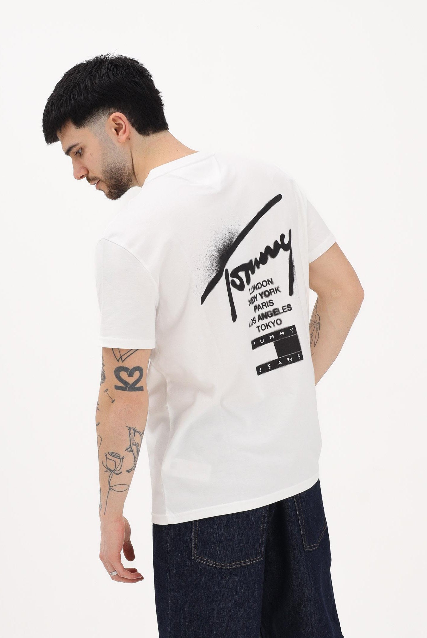 TOMMY JEANS T-shirt a manica corta panna da uomo con stampa logo fronte e retro DM0DM22553 YBL TOMMY JEANS