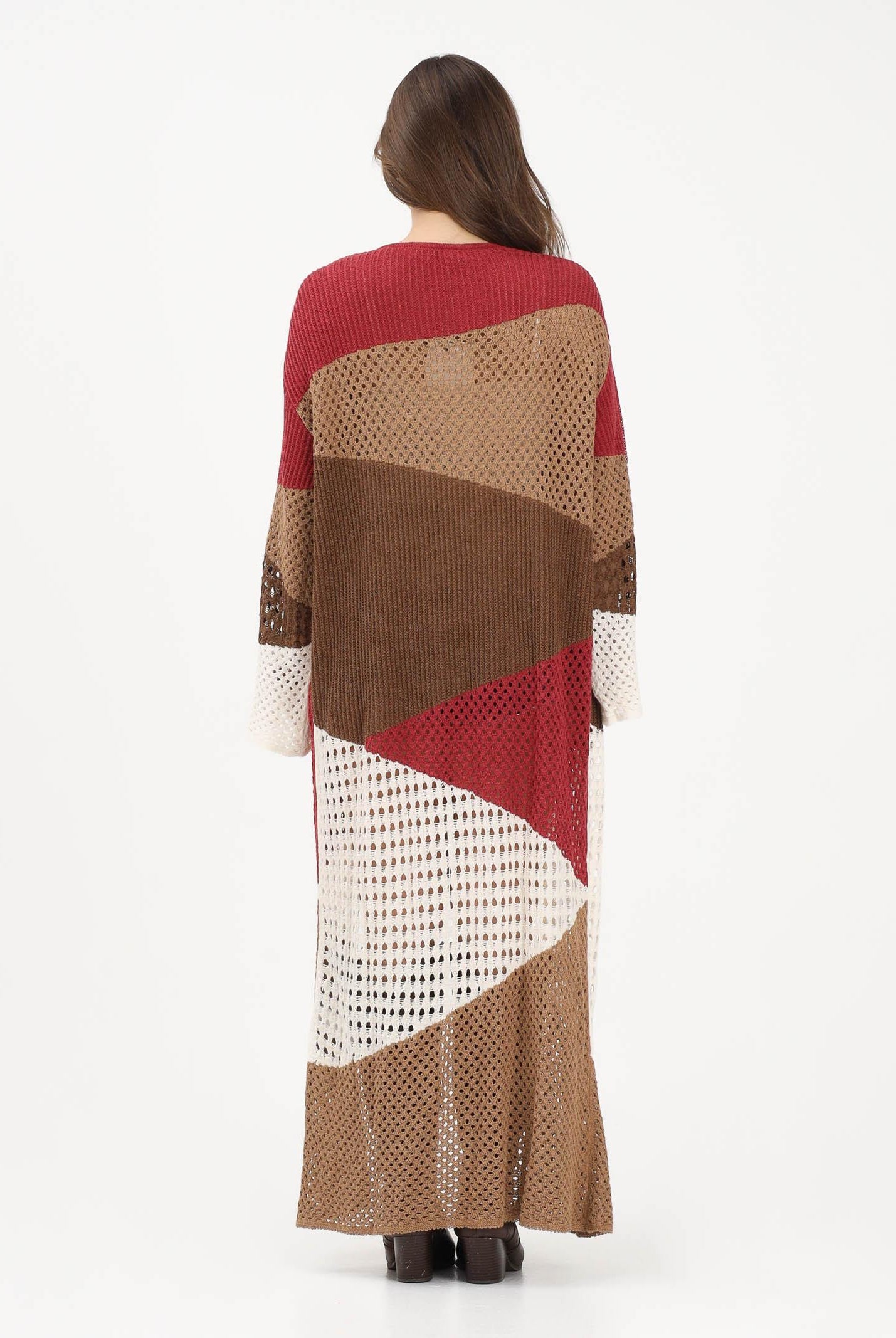 AKEP Cardigan lungo multicolore da donna in maglia traforata MGKD13070 V1 AKEP