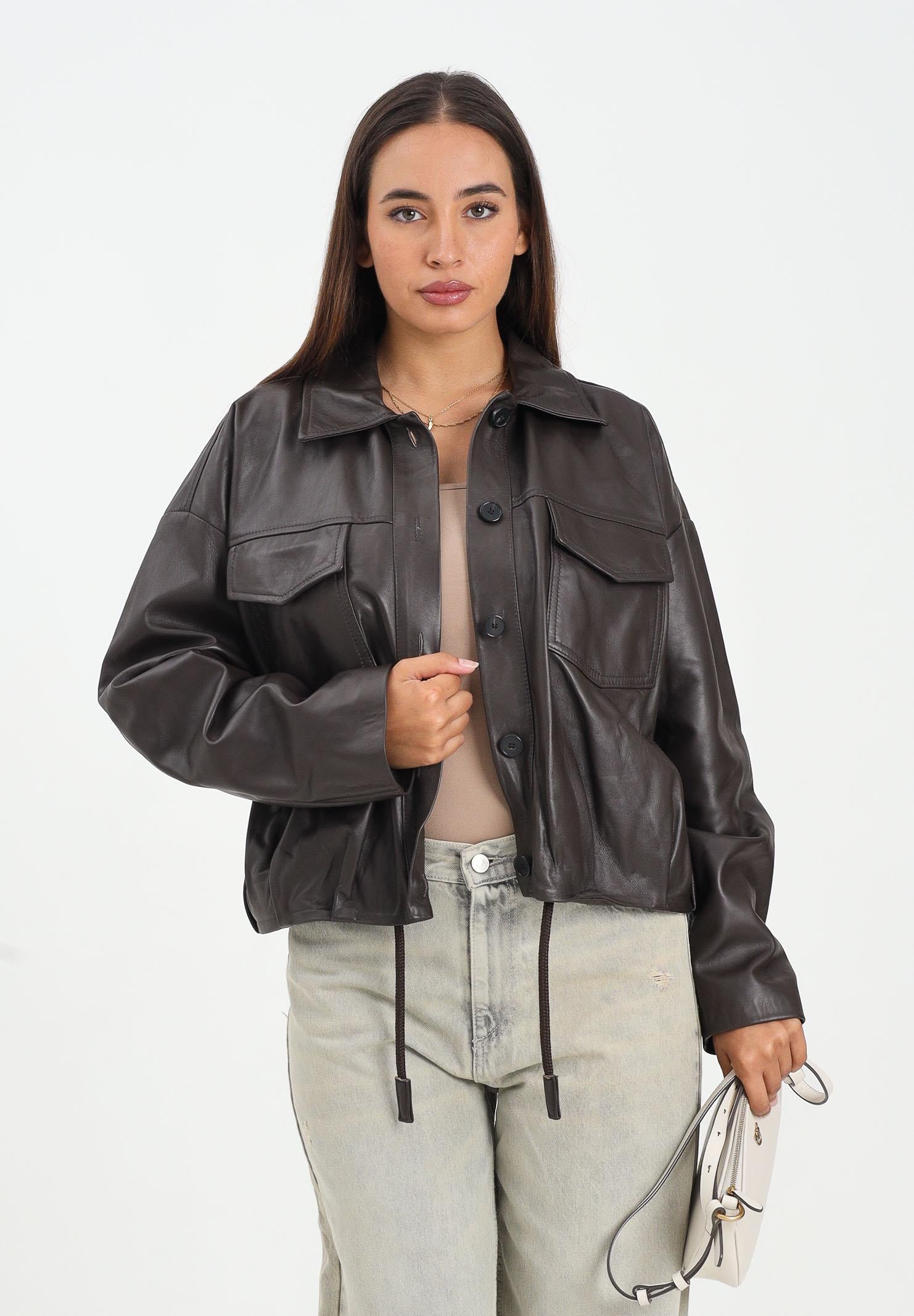 VICOLO Giubbotto di pelle marrone da donna TF0272 FU691 VICOLO