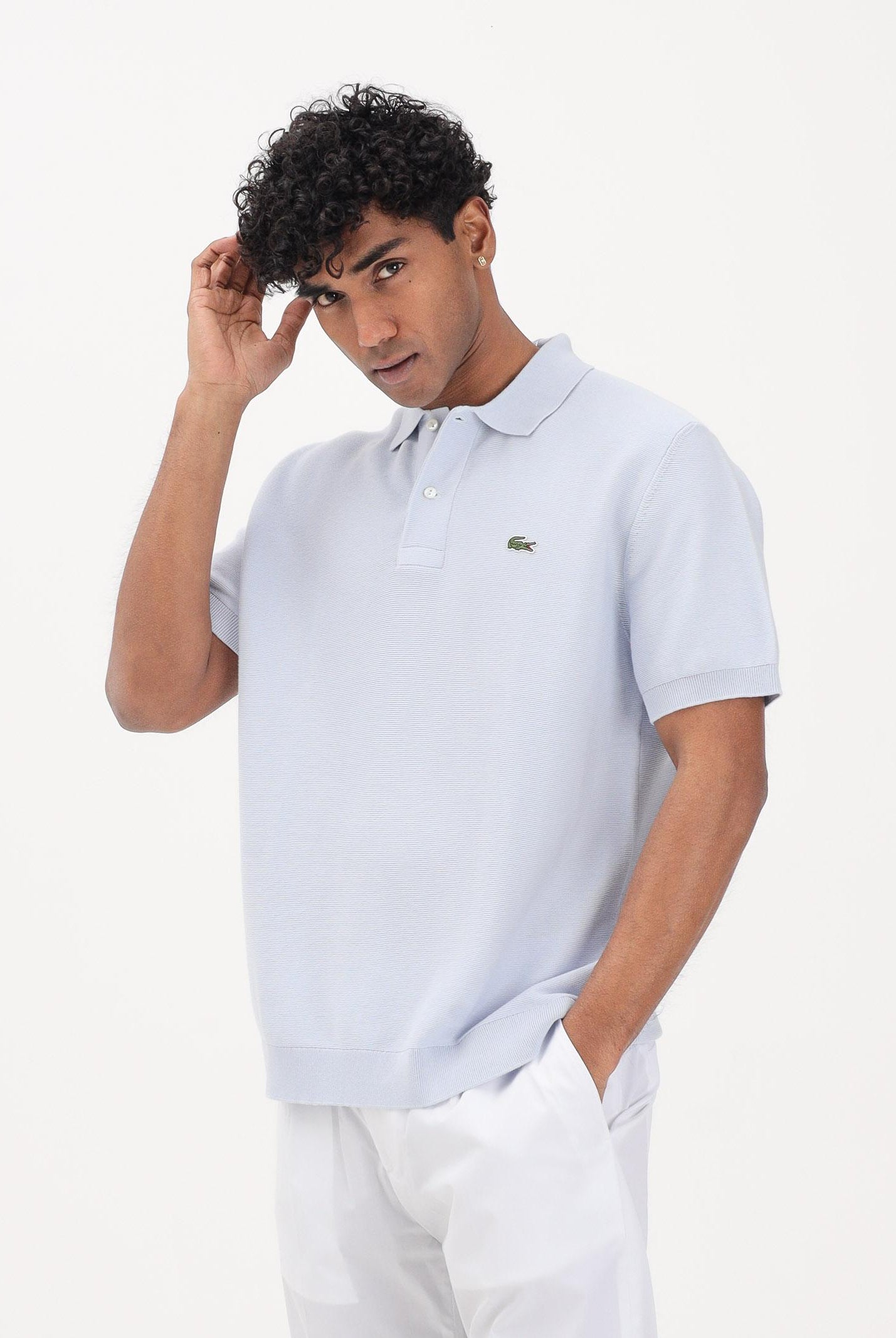 LACOSTE Polo a manica corta celeste da uomo in maglia bouclé AH1043 J2G LACOSTE