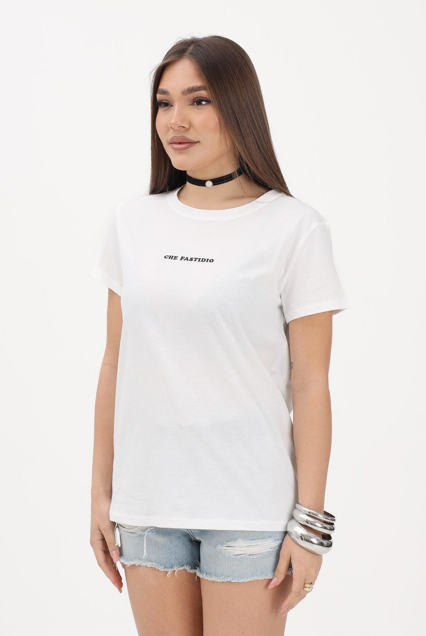 VICOLO T-shirt a manica corta bianca da donna con stampa "Che fastidio" RAB0545 02 VICOLO