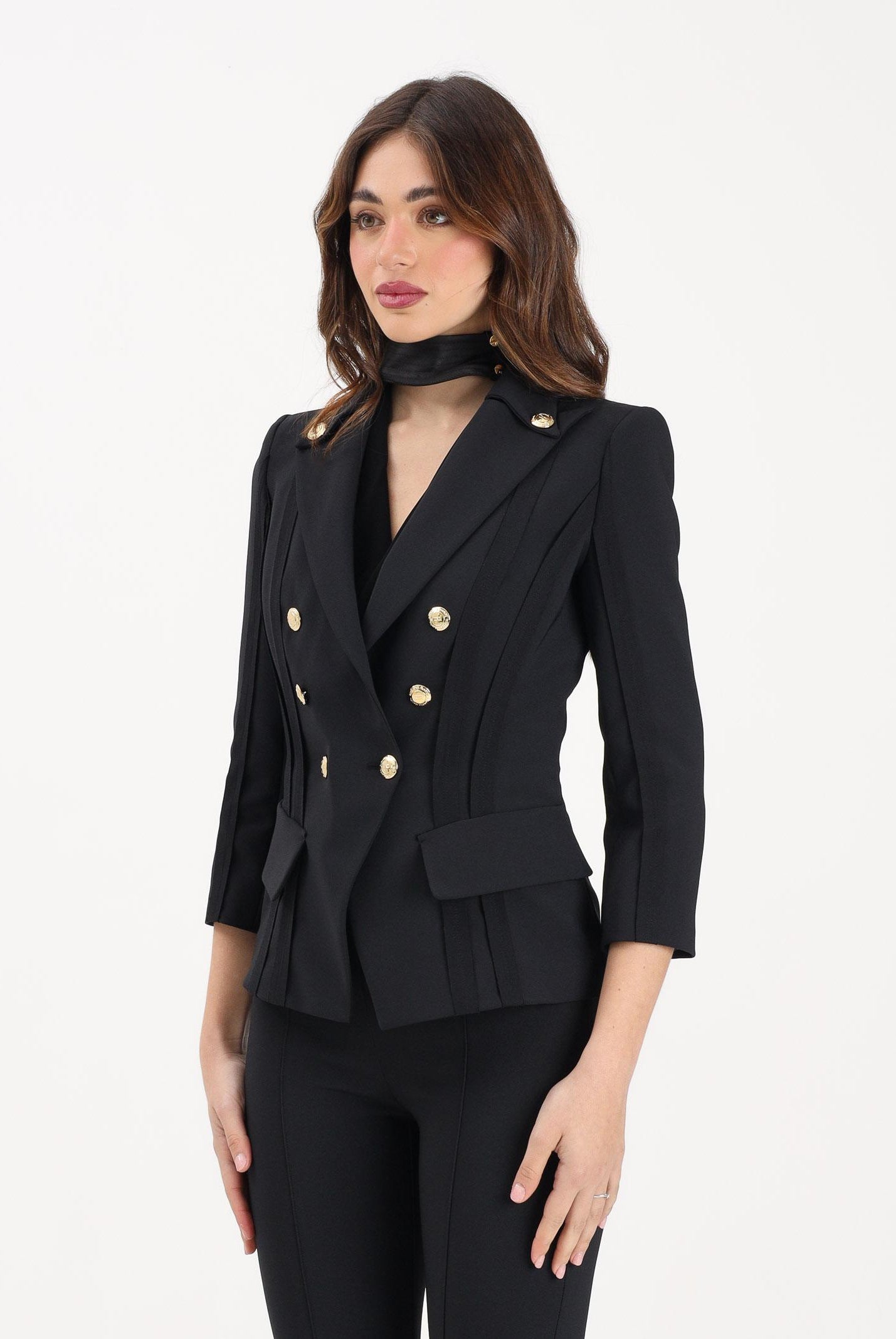 ELISABETTA FRANCHI Giacca doppiopetto nera da donna con motivi a taglio vivo GI21861E2 110 ELISABETTA FRANCHI