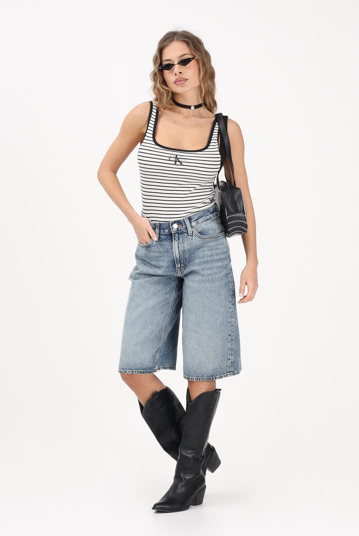 CALVIN KLEIN JEANS Canotta bianca e nera da donna a righe con logo LV047F832G XDY CALVIN KLEIN JEANS