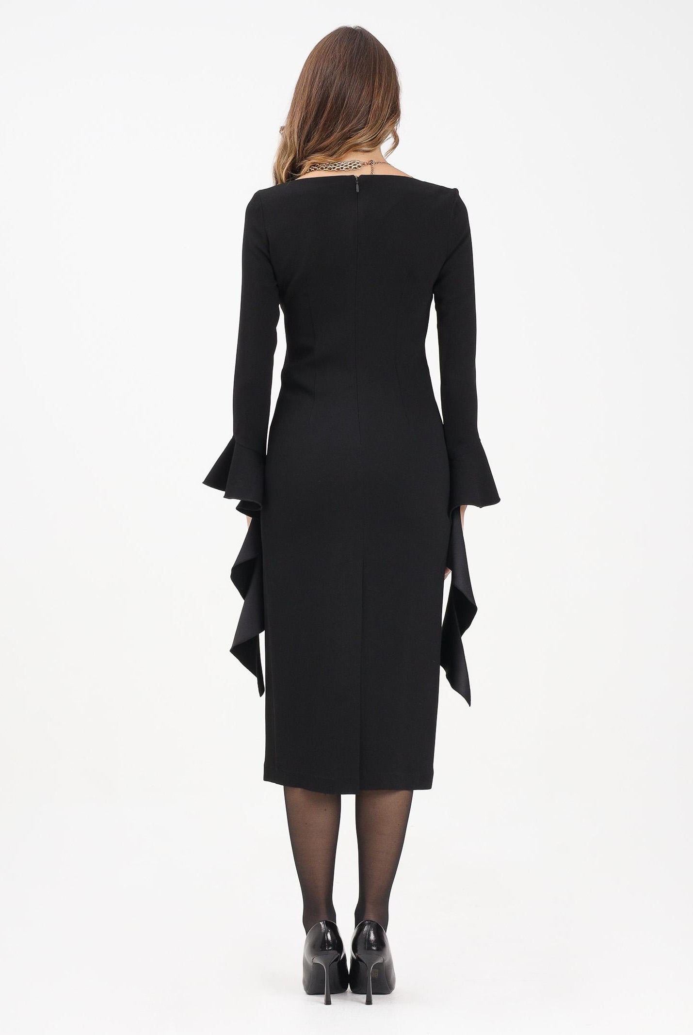 PINKO Abito midi nero da donna con volant<BR/><BR/> 105736A2Q2 Z99 PINKO