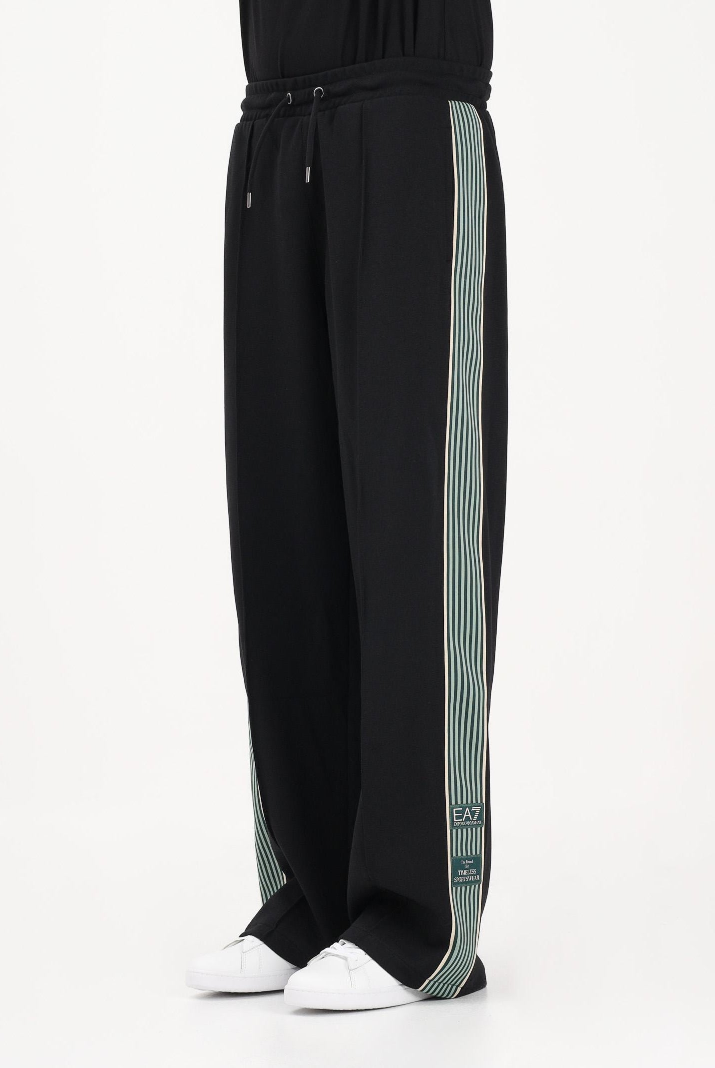 EA7 Pantalone sportivo nero da uomo con dettaglio in gros con righe bicolore 7M001509AF12660 UC001 EA7