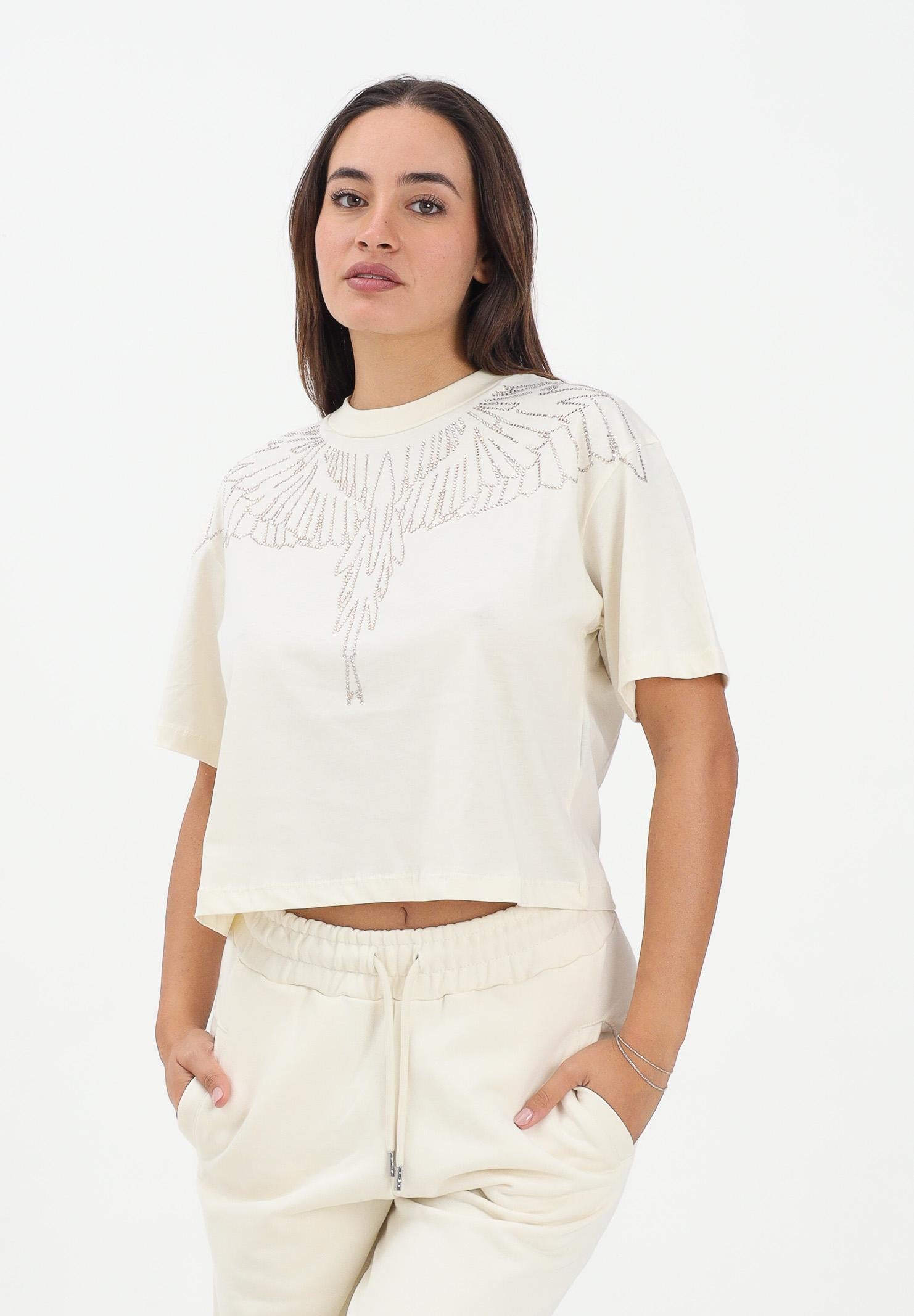 MARCELO BURLON COUNTY OF MILAN T-shirt a manica corta panna da donna con strass 25ICM30016 LA MARCELO BURLON COUNTY OF MILAN