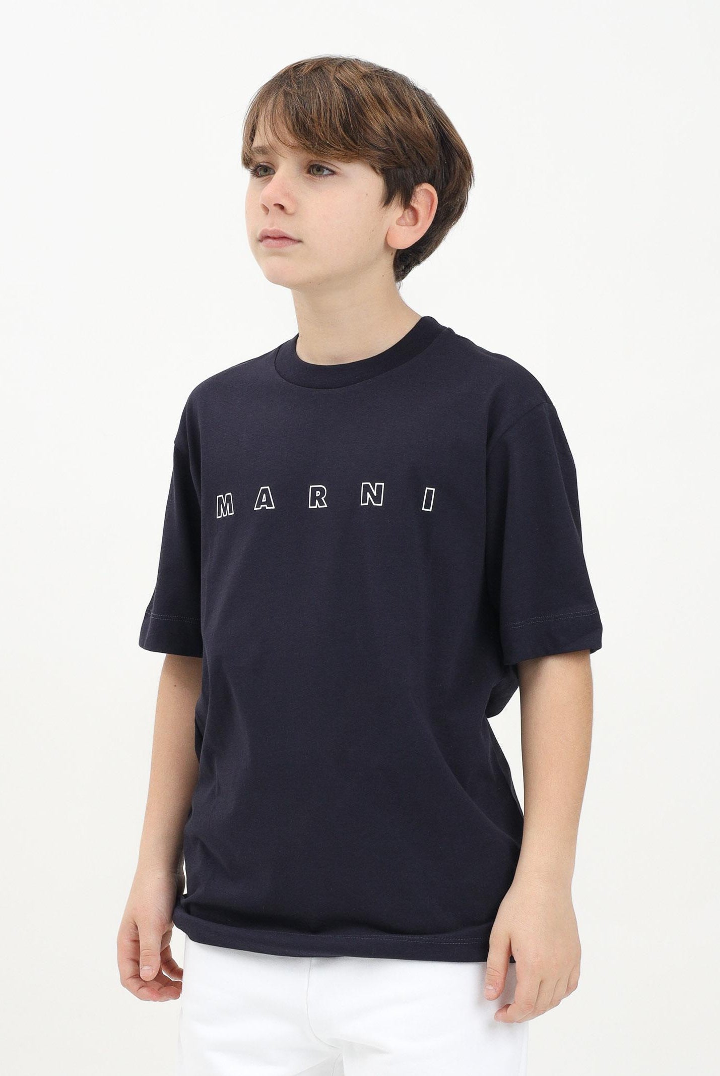 MARNI T-shirt a manica corta blu per donna, ragazzi e bambine con logo Marni Outline M01466M00RF 0M803 MARNI