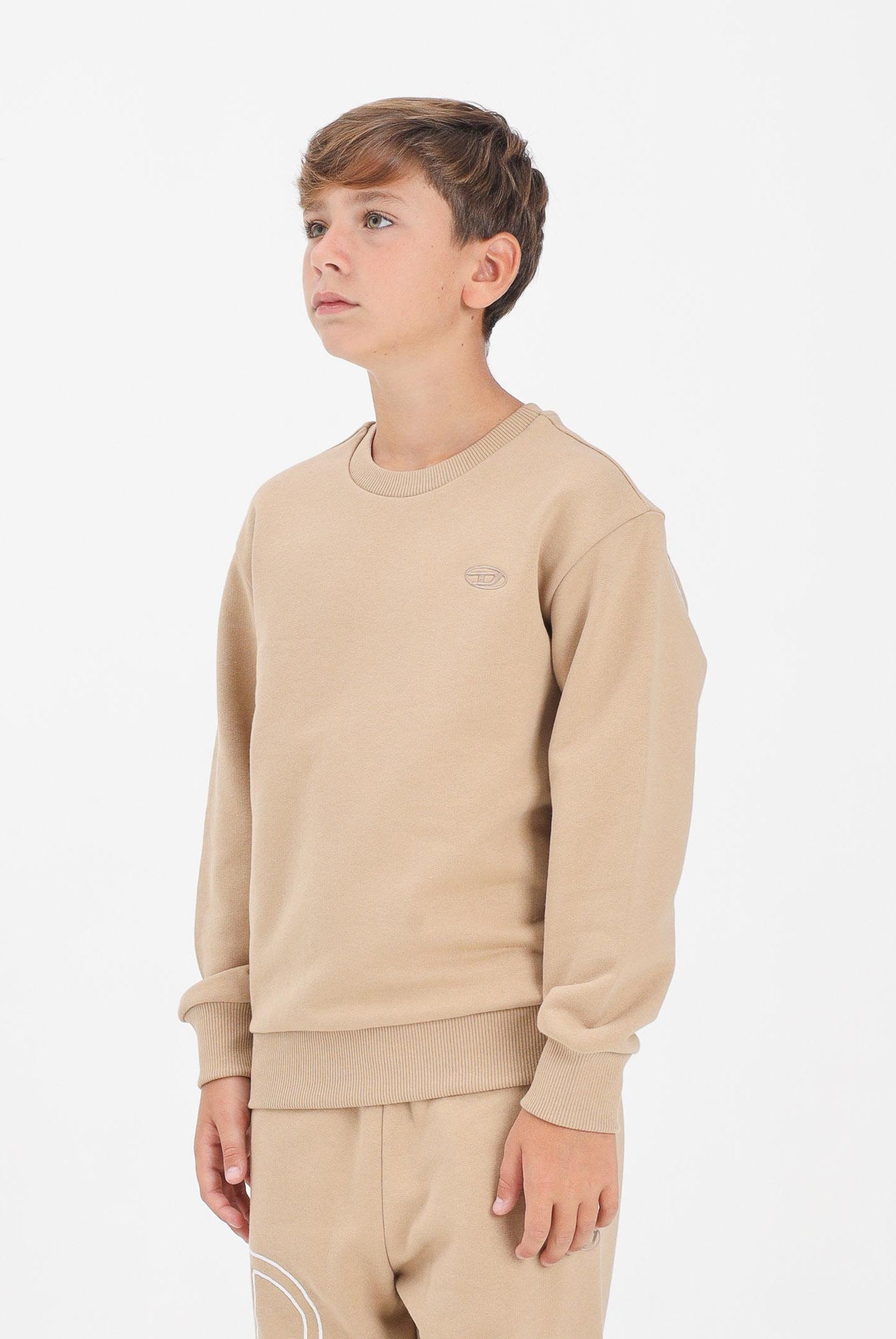 DIESEL Felpa girocollo beige per donna, ragazzi e bambini con maxi ricamo Oval D J022740GYCJ K726 DIESEL