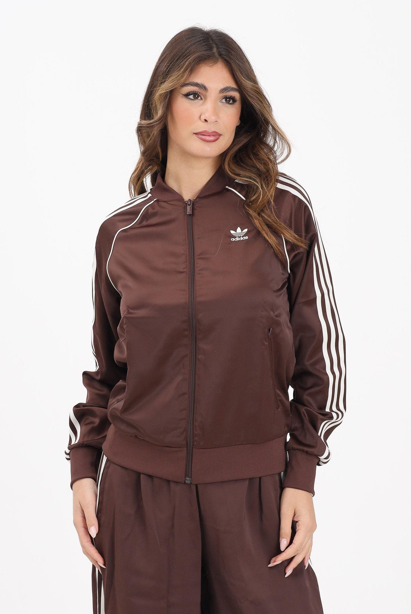 ADIDAS ORIGINALS Felpa con zip Adicolor SST Satin marrone da donna KH1568 ADIDAS ORIGINALS