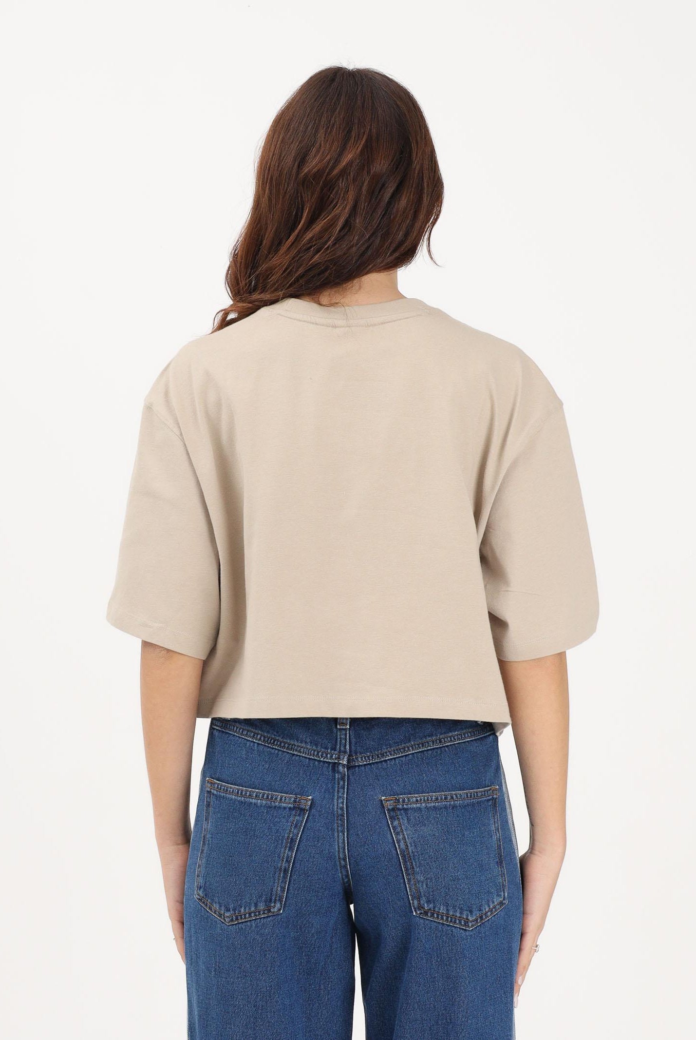 ADIDAS ORIGINALS T-shirt a manica corta Essentials Crop beige da donna KD1363 . ADIDAS ORIGINALS