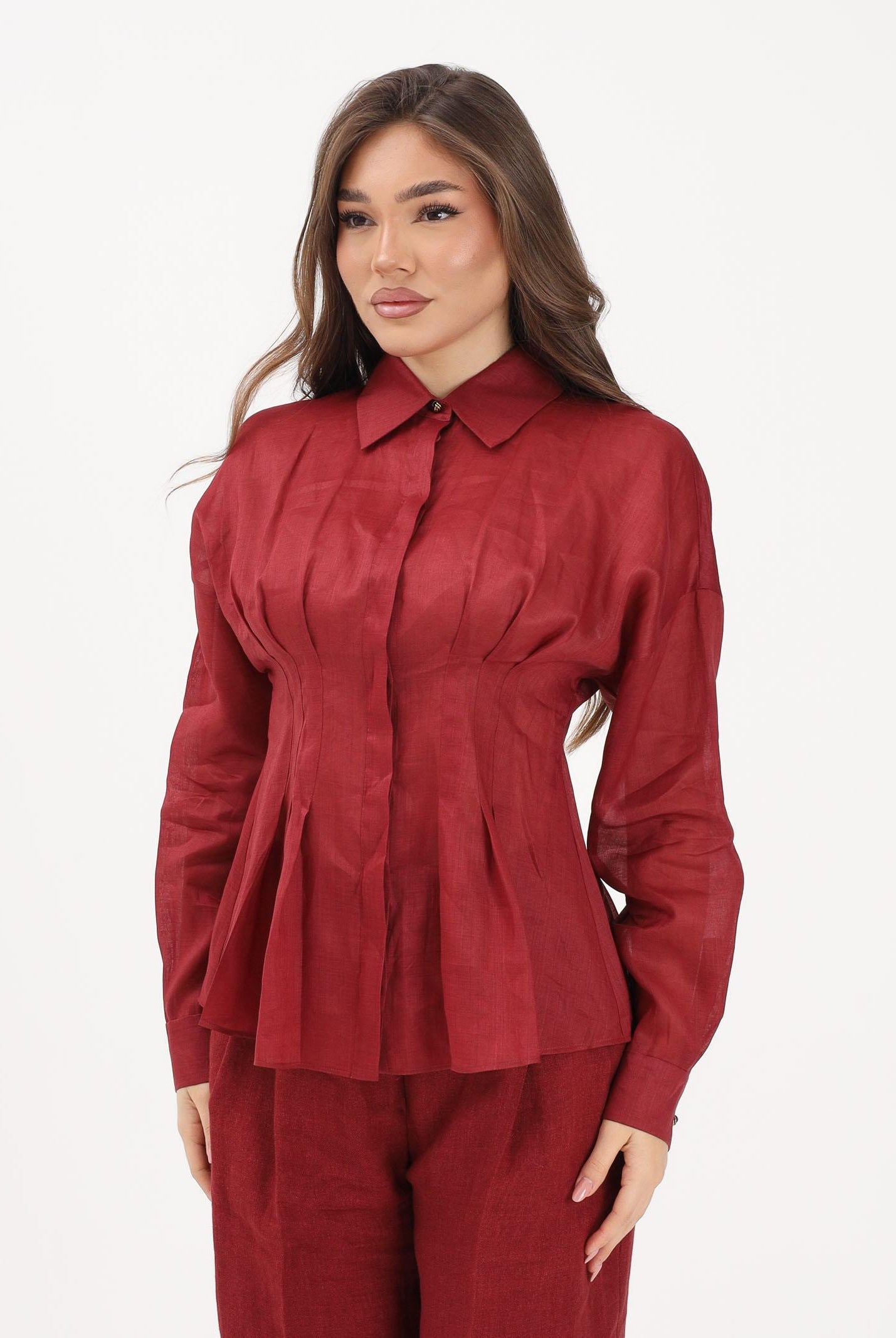 MAX MARA Camicia a manica lunga rossa da donna in tela di ramié 2616111042600 066 MAX MARA