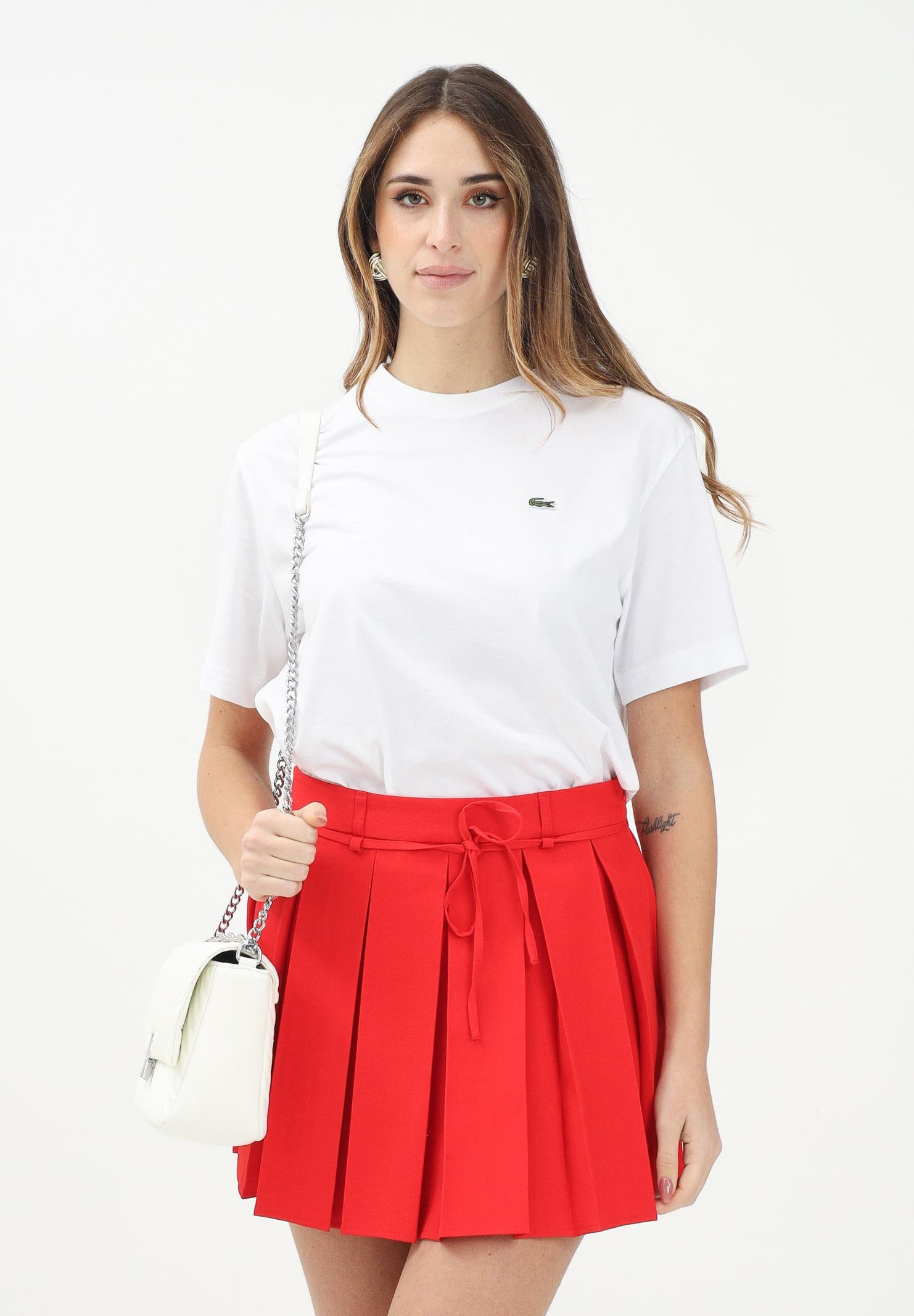 LACOSTE T-shirt a manica corta bianca da donna con patch logo TF7215 001 LACOSTE