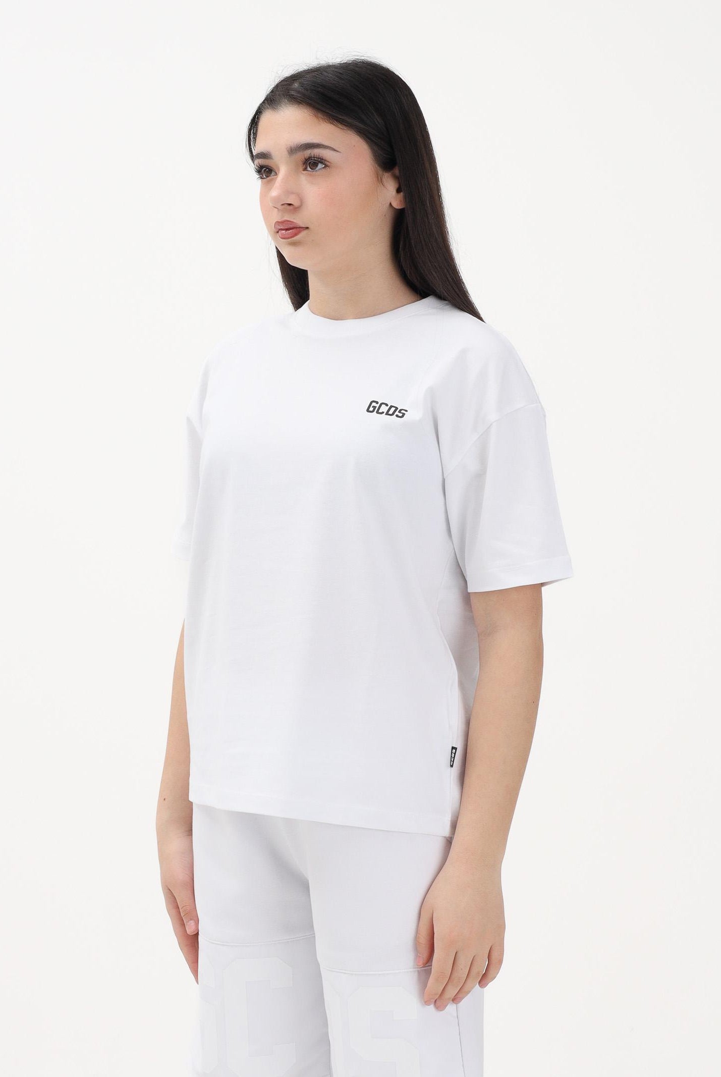 GCDS T-shirt a manica corta bianca per donna, ragazzi e bambini con maxi stampa sul retro Z0UJQC587J105 100B GCDS