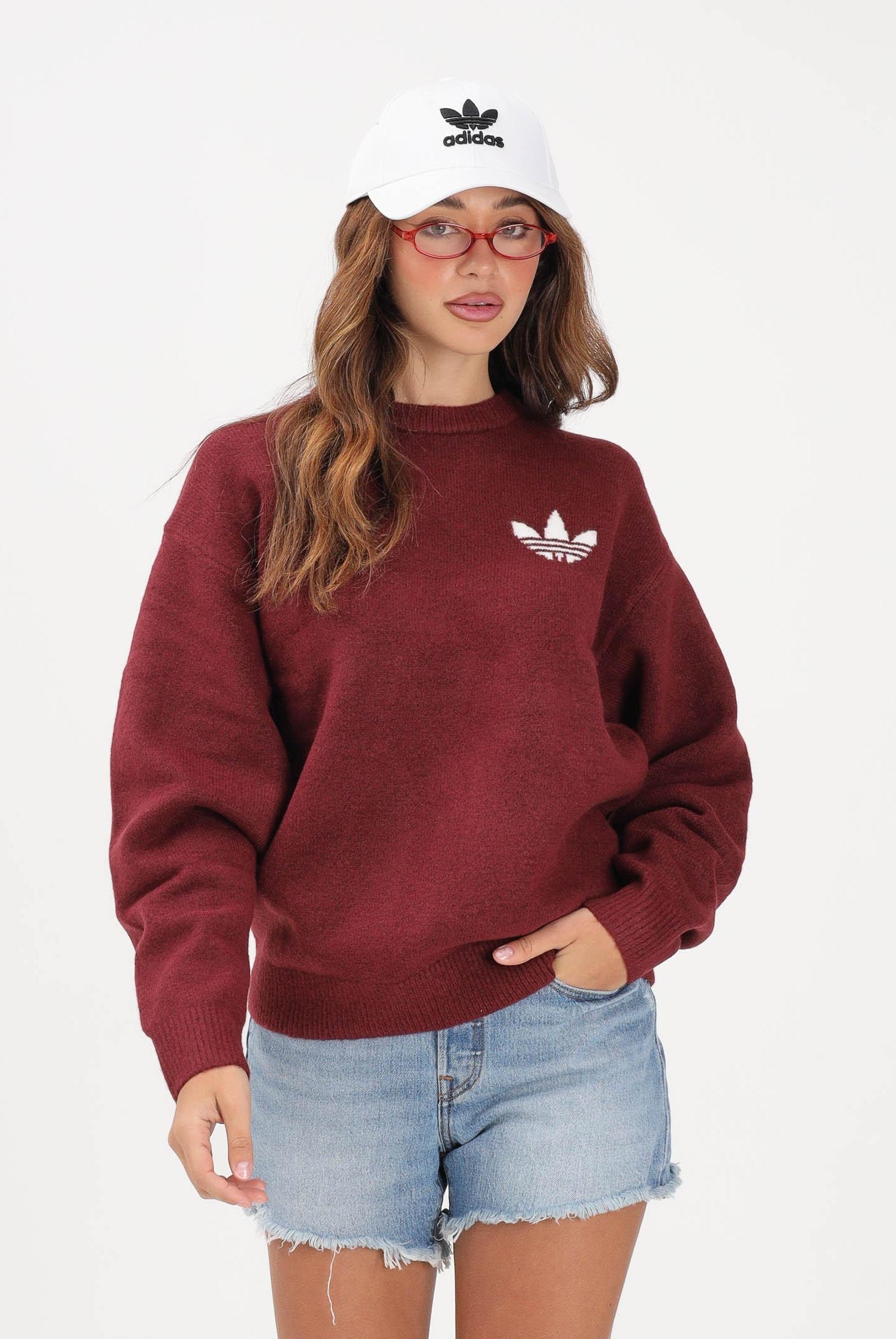 ADIDAS ORIGINALS Maglione girocollo Adidas Originals Athletic Department bordeaux per uomo e donna KF2537 . ADIDAS ORIGINALS