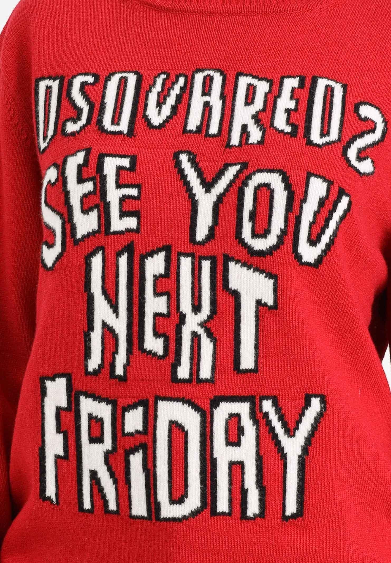 DSQUARED2 Maglioncino girocollo rosso per donna, ragazzi e bambini con lettering DQ3067D0AFE DQ423 DSQUARED2