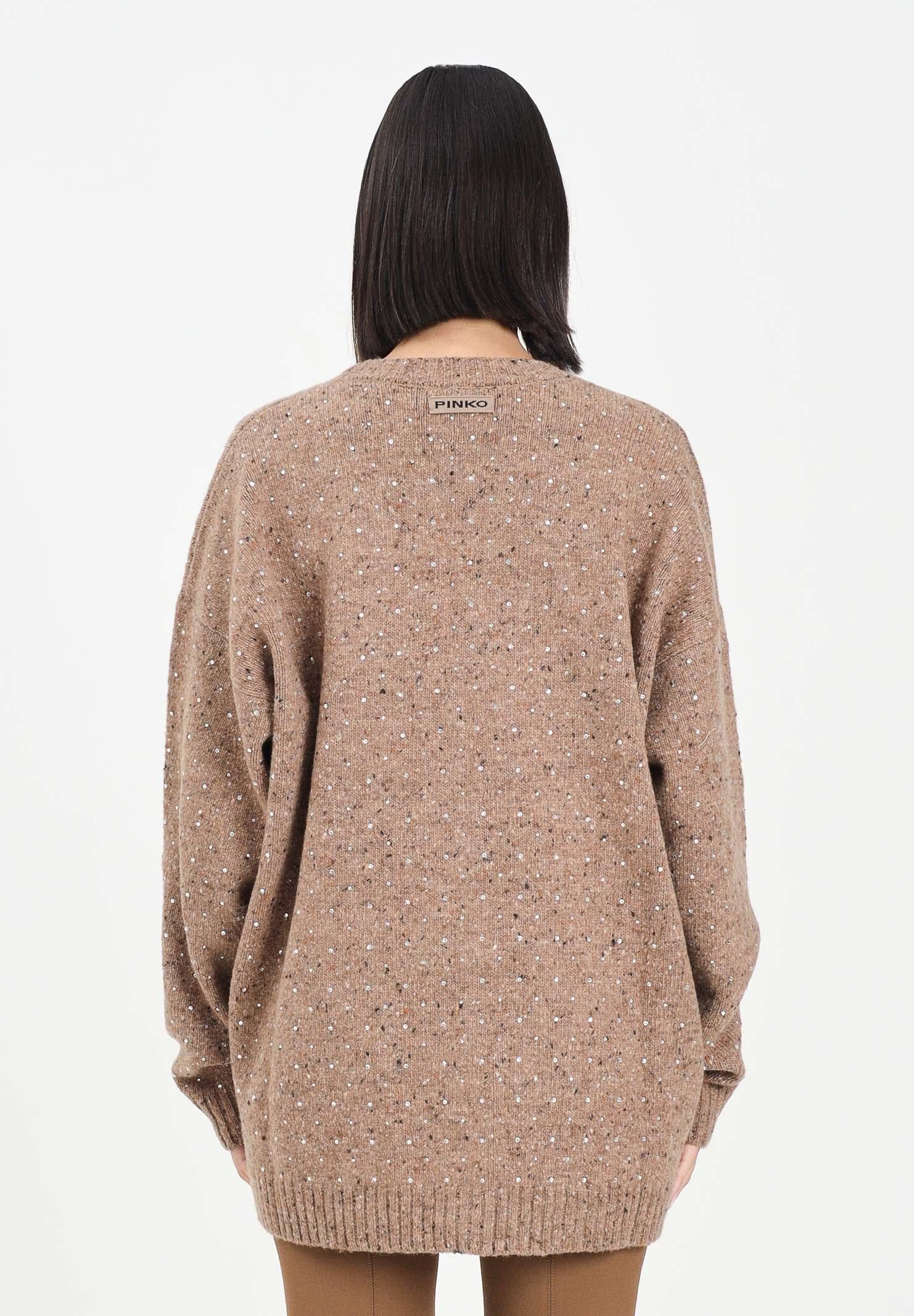 PINKO Cardigan beige da donna in tessuto bouclé con strass 105739A2U4 C3Z PINKO