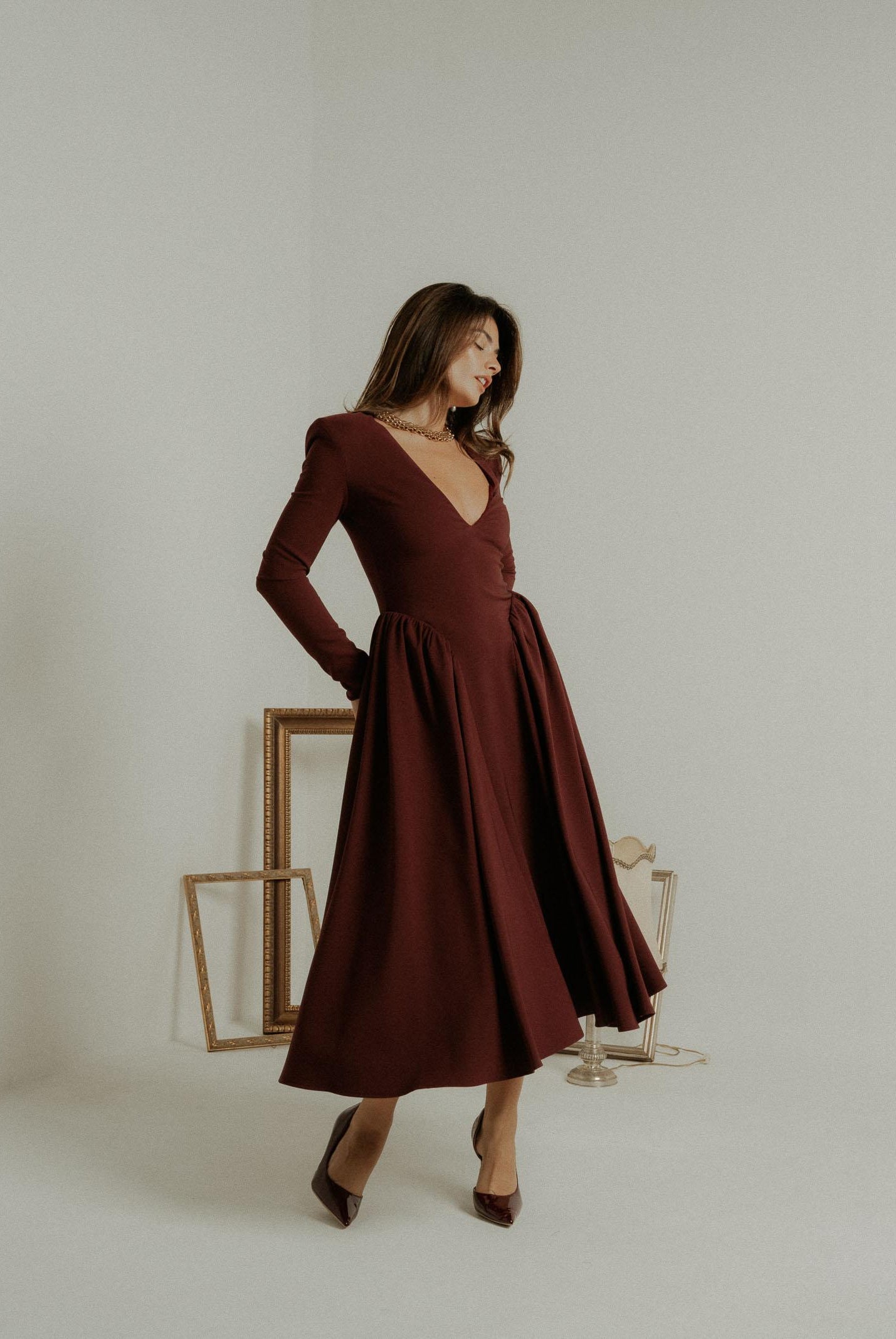 SANTAS Abito midi DOUCEUR bordeaux da donna PV2603 VI SANTAS