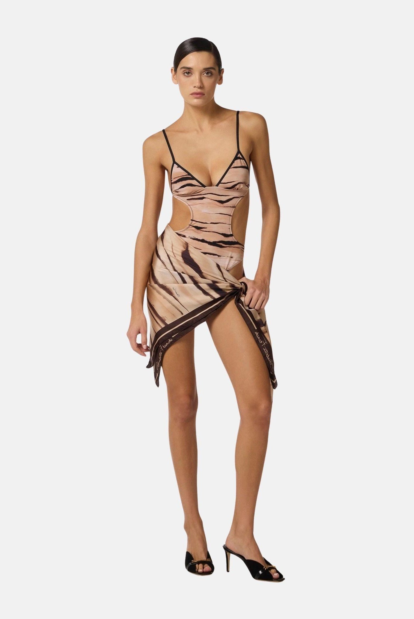 ELISABETTA FRANCHI Foulard beige e marrone da donna con stampa tigre FO26L62E2 470 ELISABETTA FRANCHI