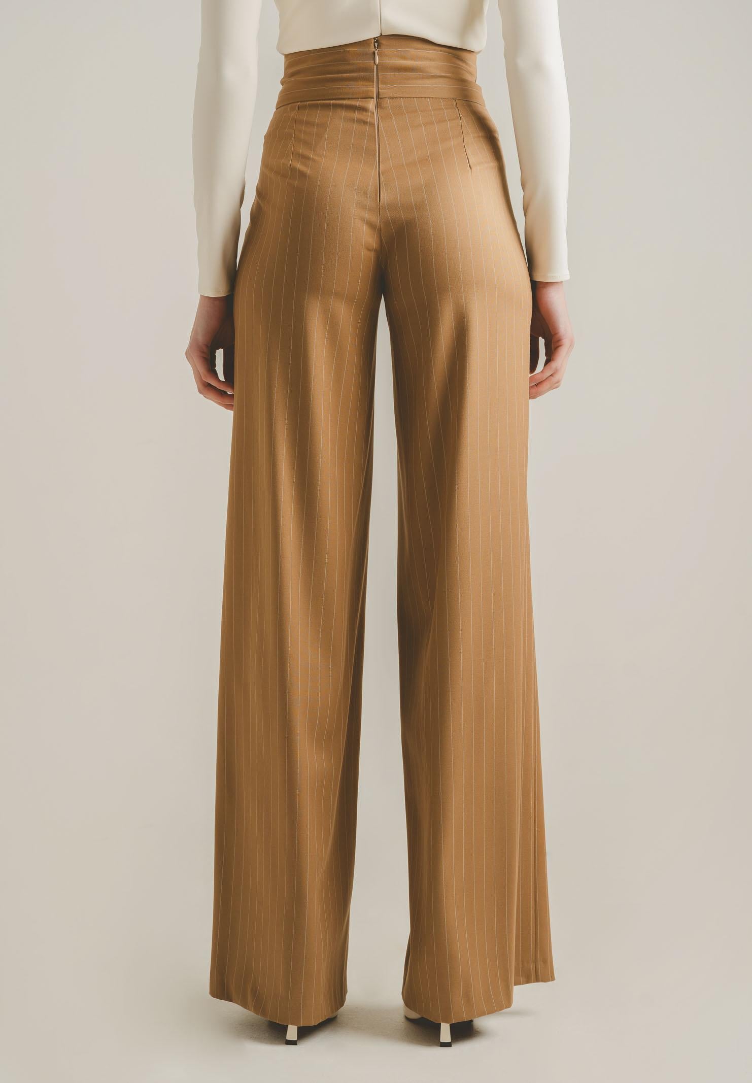 SANTAS Pantalone elegante POUVOIR color miele da donna con micro gessatura PV2626 MI SANTAS