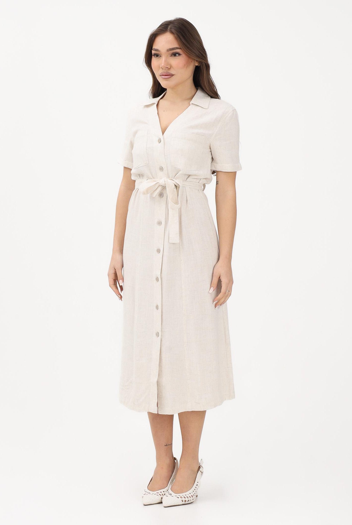 ONLY Abito midi beige da donna con cintura 15347210 MO ONLY