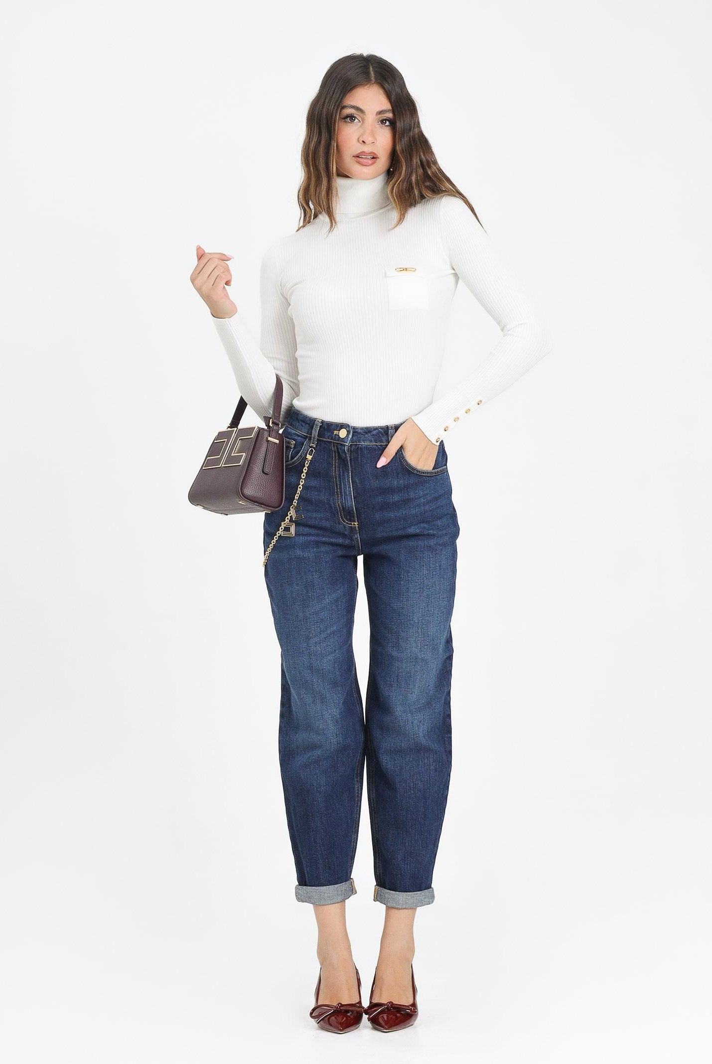 ELISABETTA FRANCHI Jeans in denim blu da donna con catena gioiello PJ14D56E2 104 ELISABETTA FRANCHI