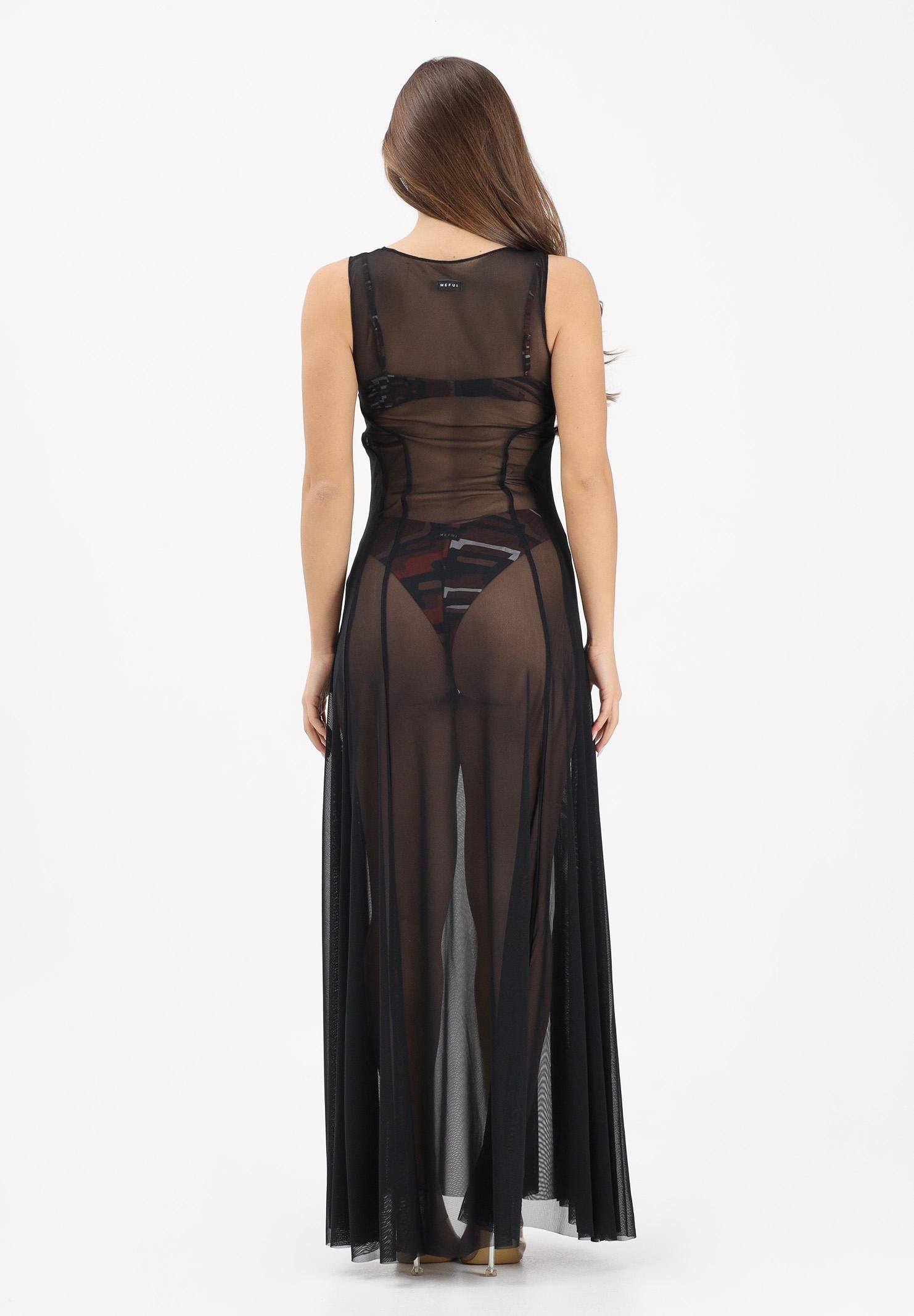 ME FUI Abito lungo nero da donna realizzato in tulle trasparente MF26-SW0720BK . ME FUI
