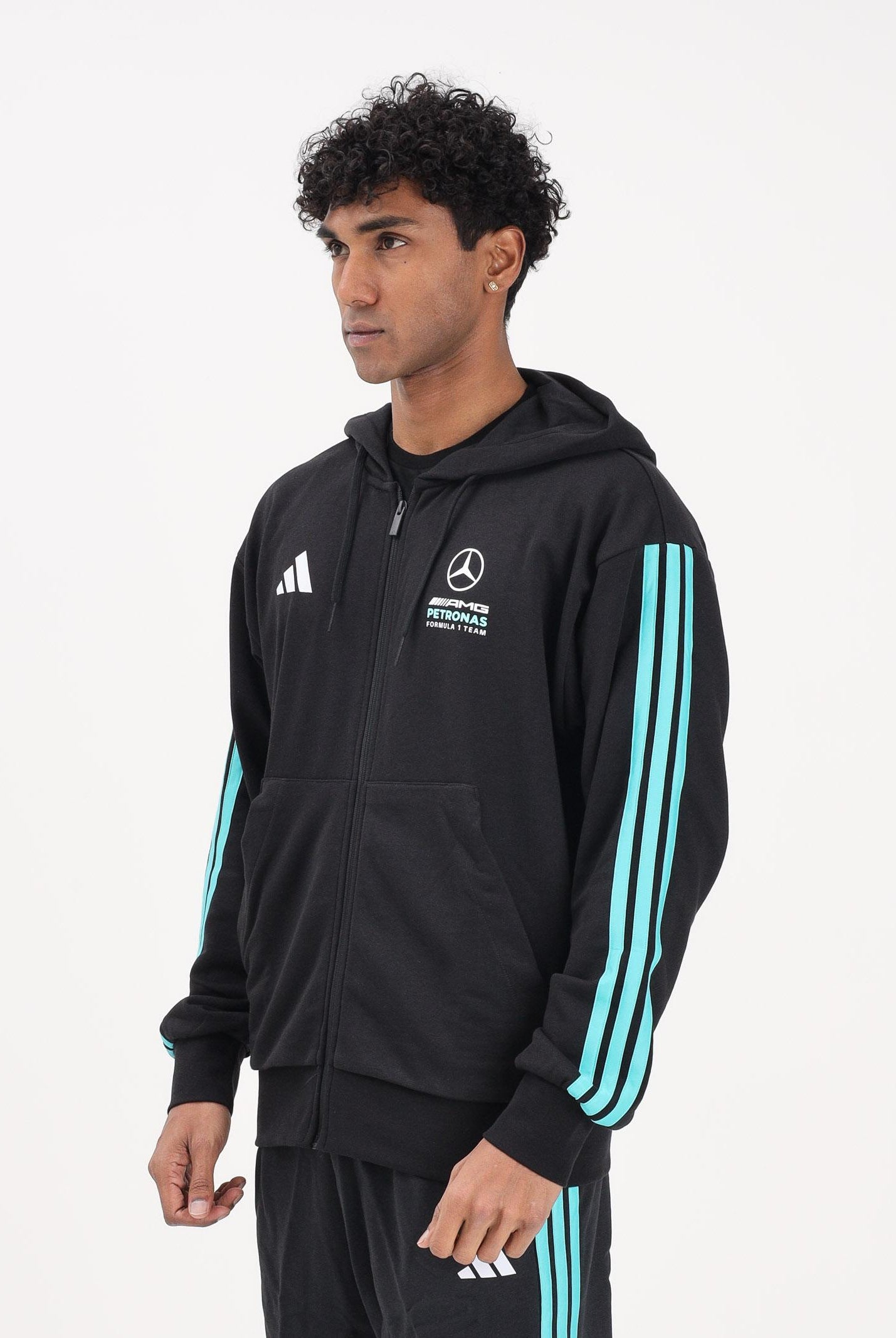 ADIDAS PERFORMANCE Felpa con zip MERCEDES-AMG PETRONAS FORMULA 1 TEAM DNA nera da uomo KE5910 . ADIDAS PERFORMANCE