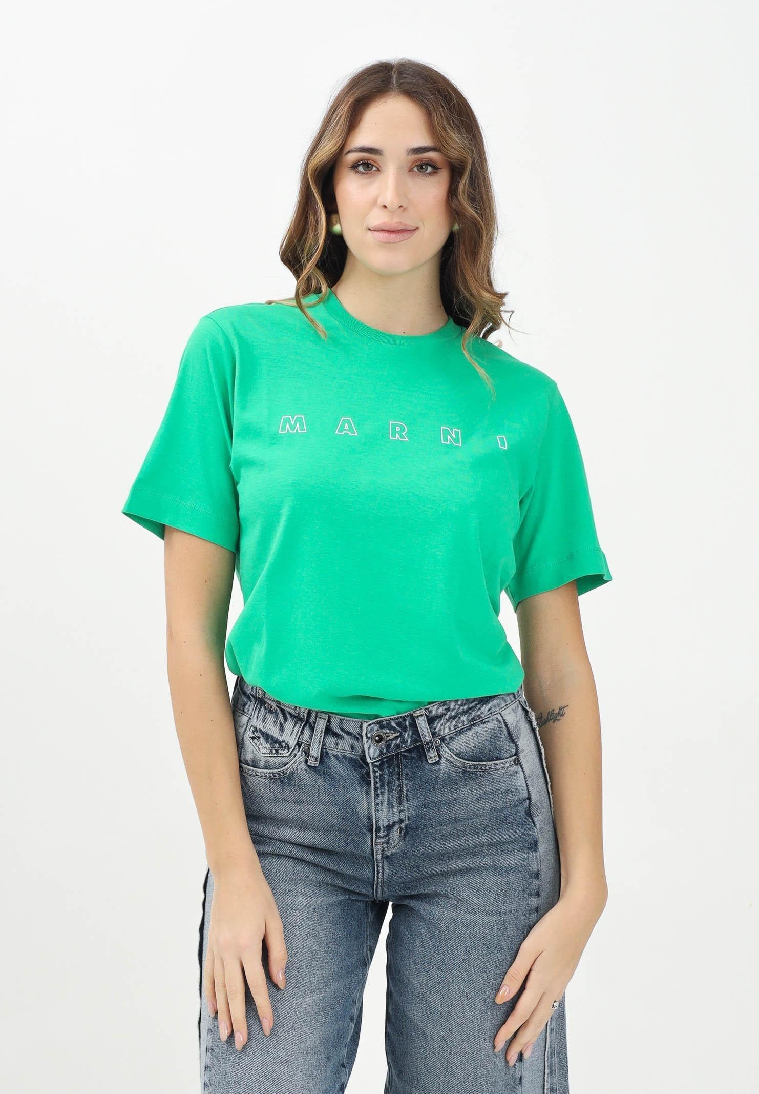 MARNI T-shirt a manica corta verde per donna, ragazzi e bambine con logo Marni Outline M01466M00RF 0M541 MARNI