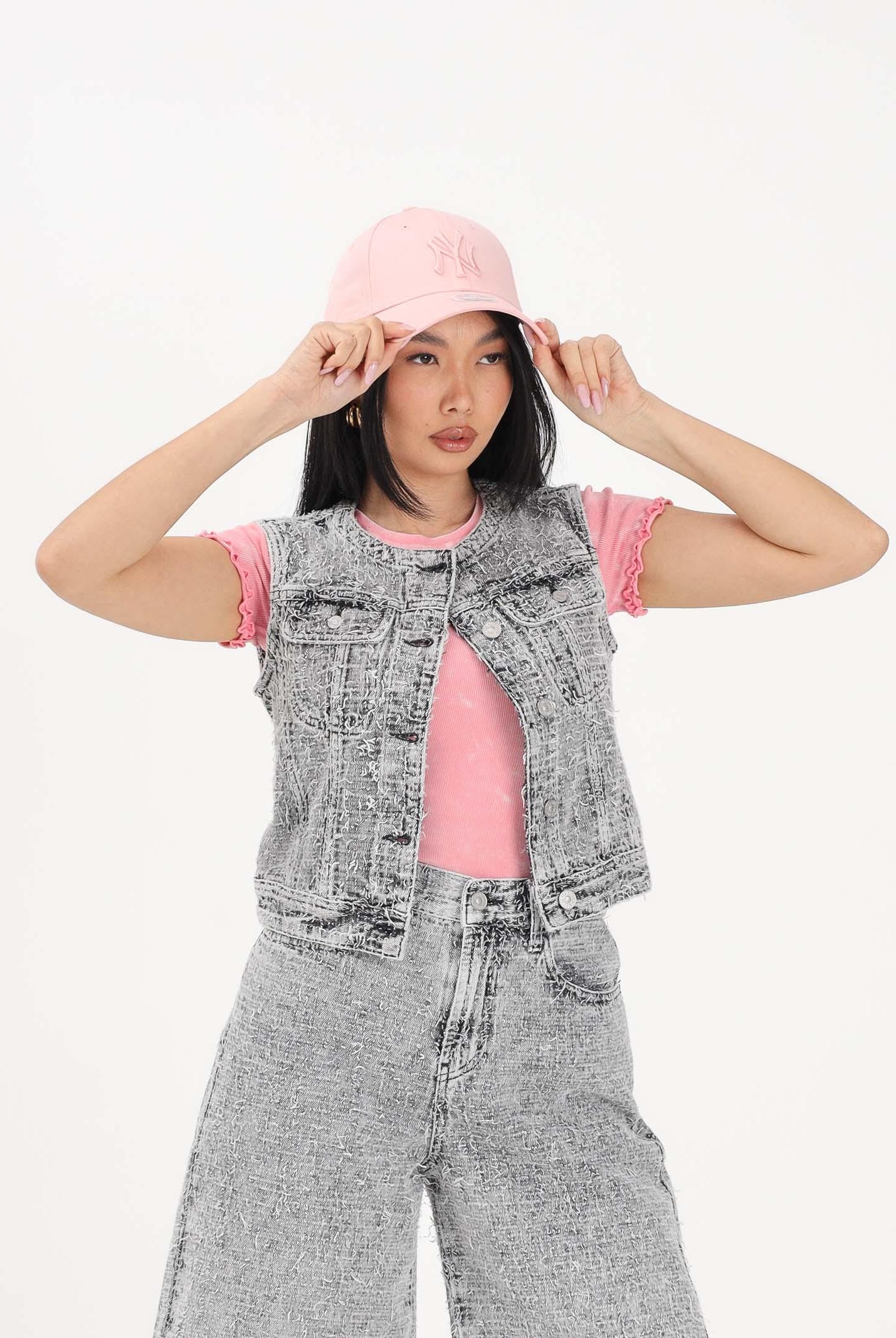 DIESEL Gilet grigio per donna, ragazze e bambine in denim effetto tweed J02509KXBR5 K02 DIESEL