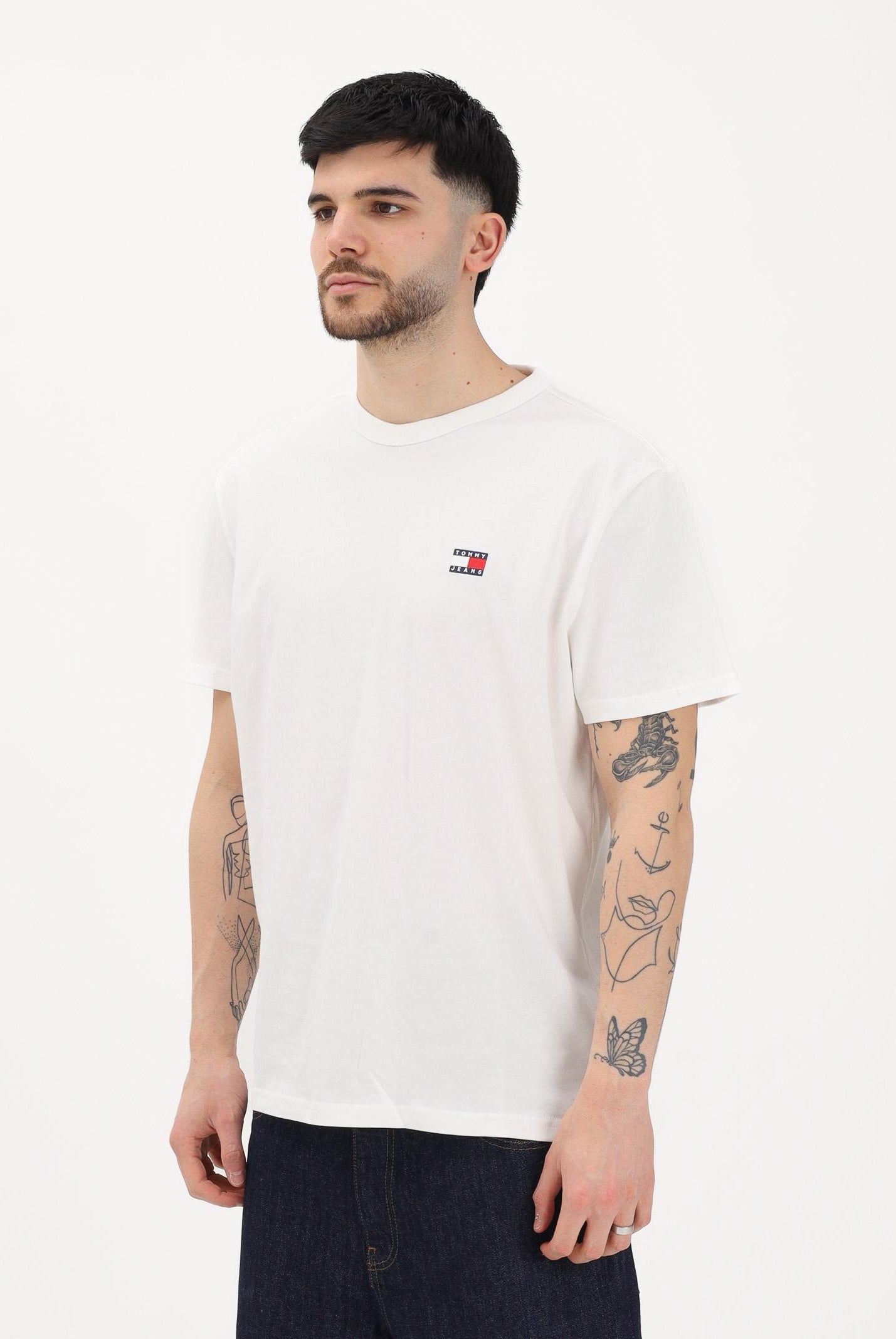 TOMMY JEANS T-shirt a manica corta bianca da uomo con ricamo logo DM0DM20322 YBL TOMMY JEANS