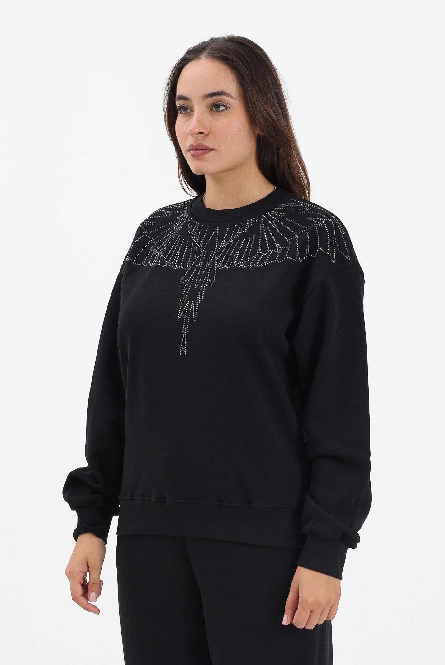 MARCELO BURLON COUNTY OF MILAN Felpa girocollo nera da donna con strass 25ICM30030 NE MARCELO BURLON COUNTY OF MILAN