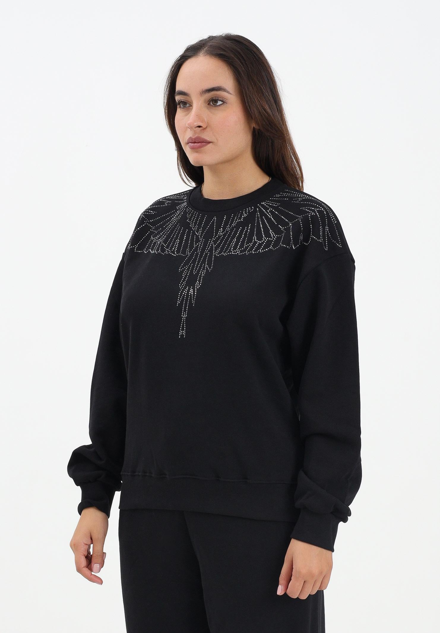 MARCELO BURLON COUNTY OF MILAN Felpa girocollo nera da donna con strass 25ICM30030 NE MARCELO BURLON COUNTY OF MILAN