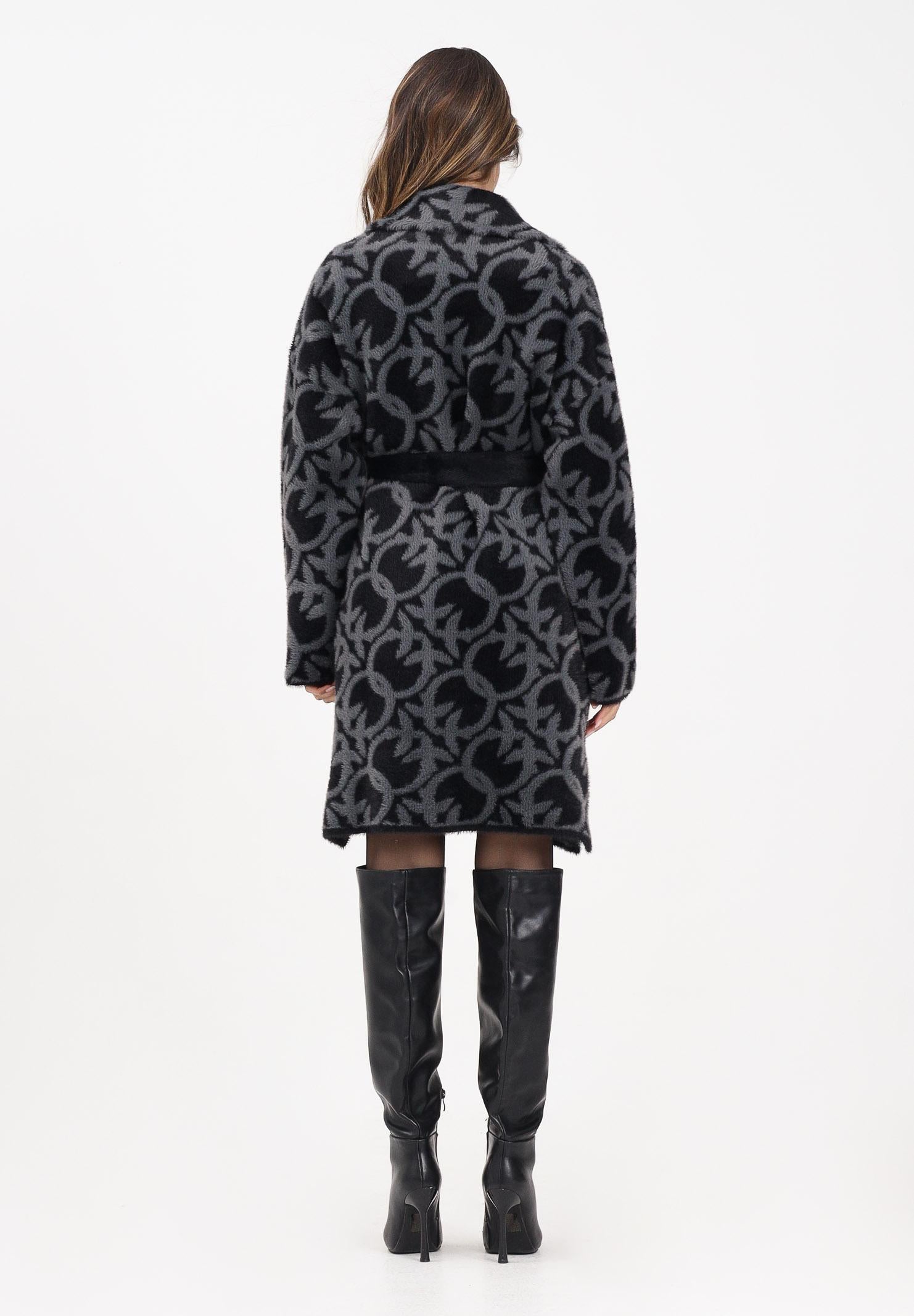 PINKO Cappotto grigio e nero da donna con fantasia logo jacquard 105415A2WY IZ9 PINKO