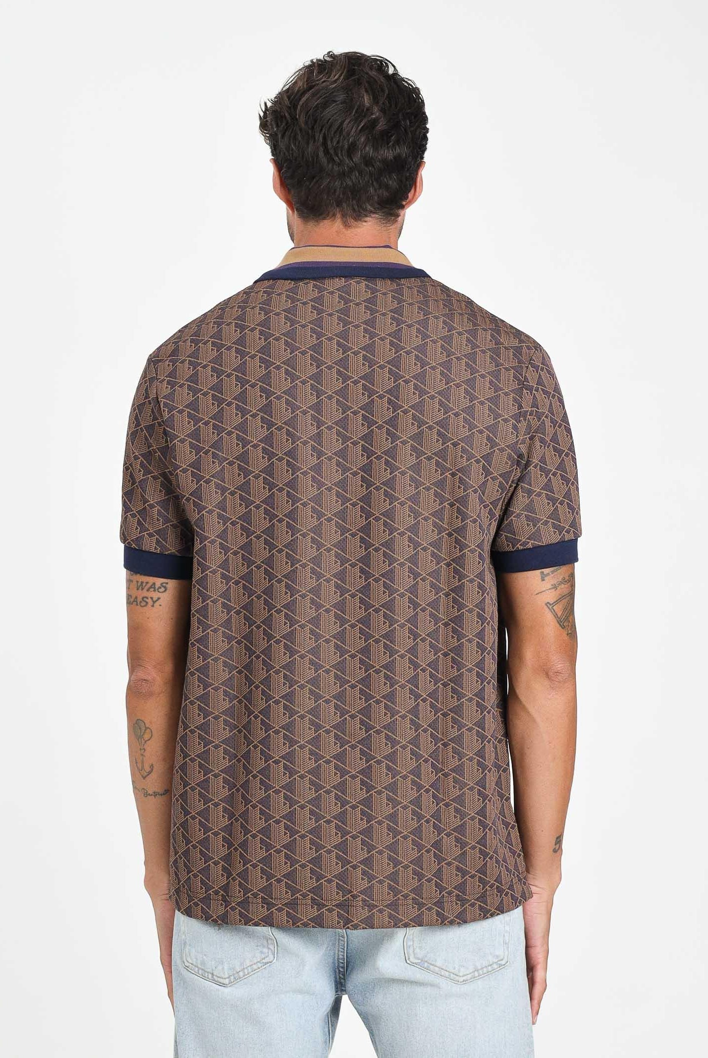 LACOSTE Polo a manica corta marrone da uomo in jacquard con monogramma DH1417 9I4 LACOSTE