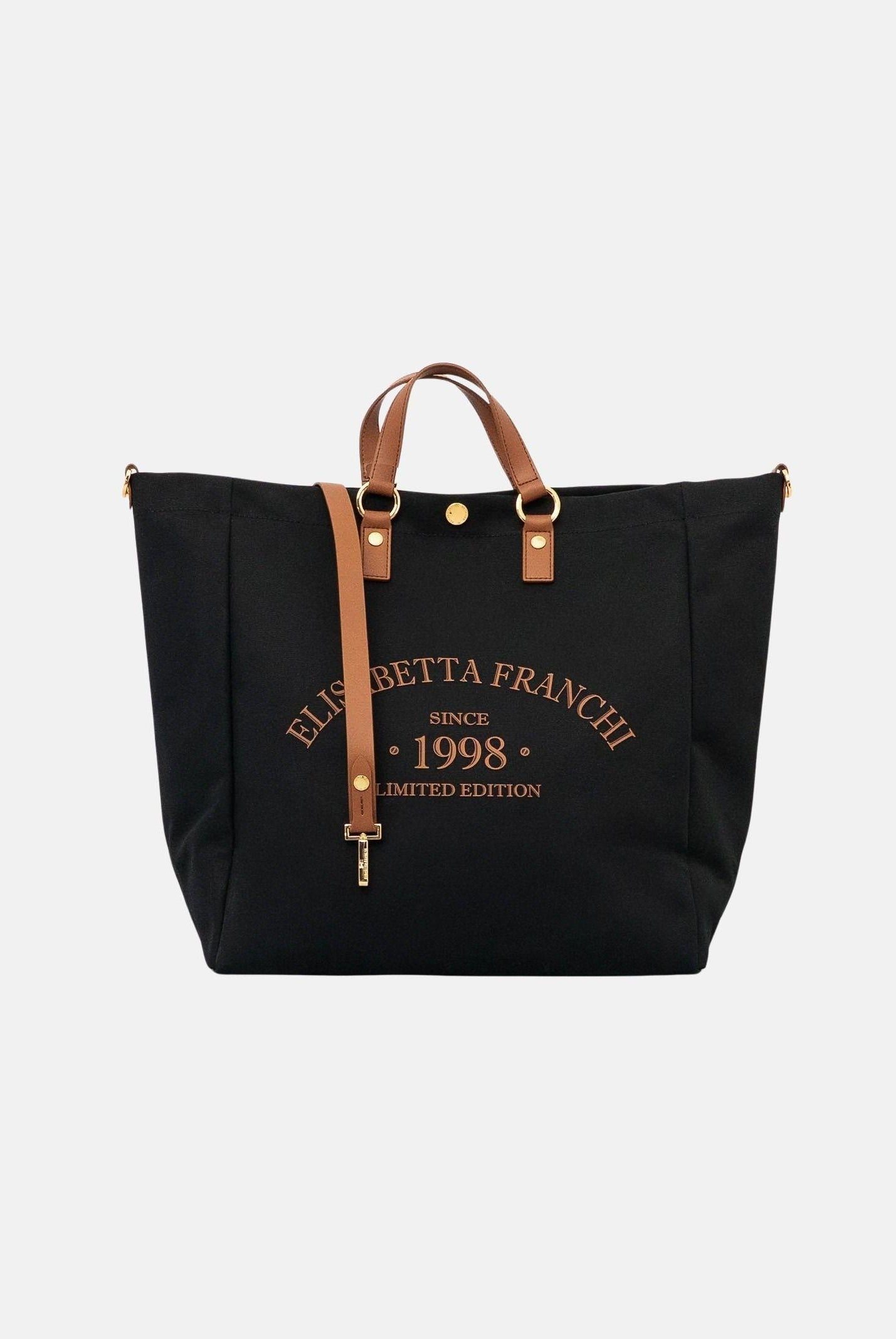 ELISABETTA FRANCHI Borsa mare nera e cuoio da donna con logo BS14A62E2 B58 ELISABETTA FRANCHI