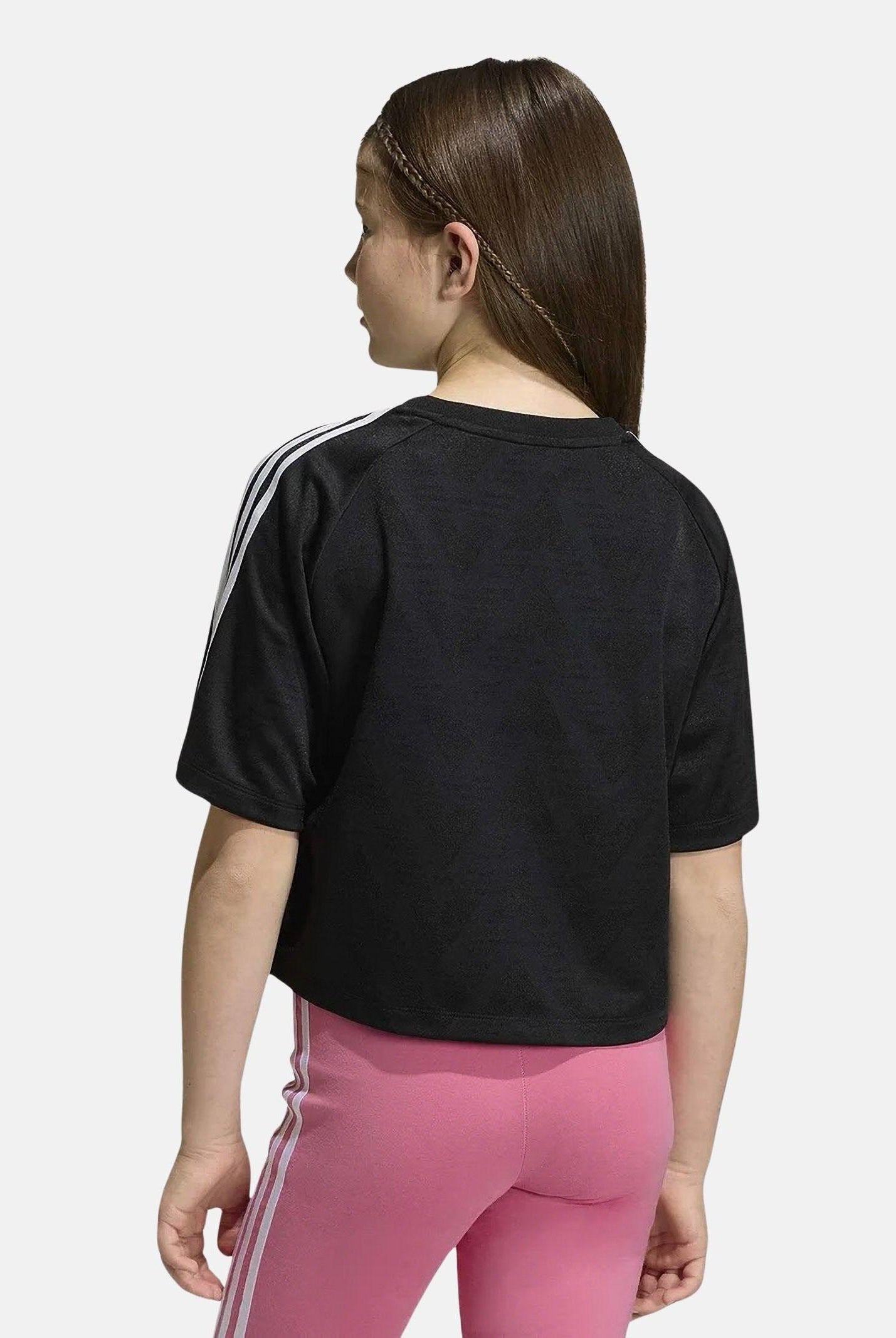 ADIDAS ORIGINALS T-shirt a manica corta Loose Boxy Jacquard nera da bambina KD7831 . ADIDAS ORIGINALS
