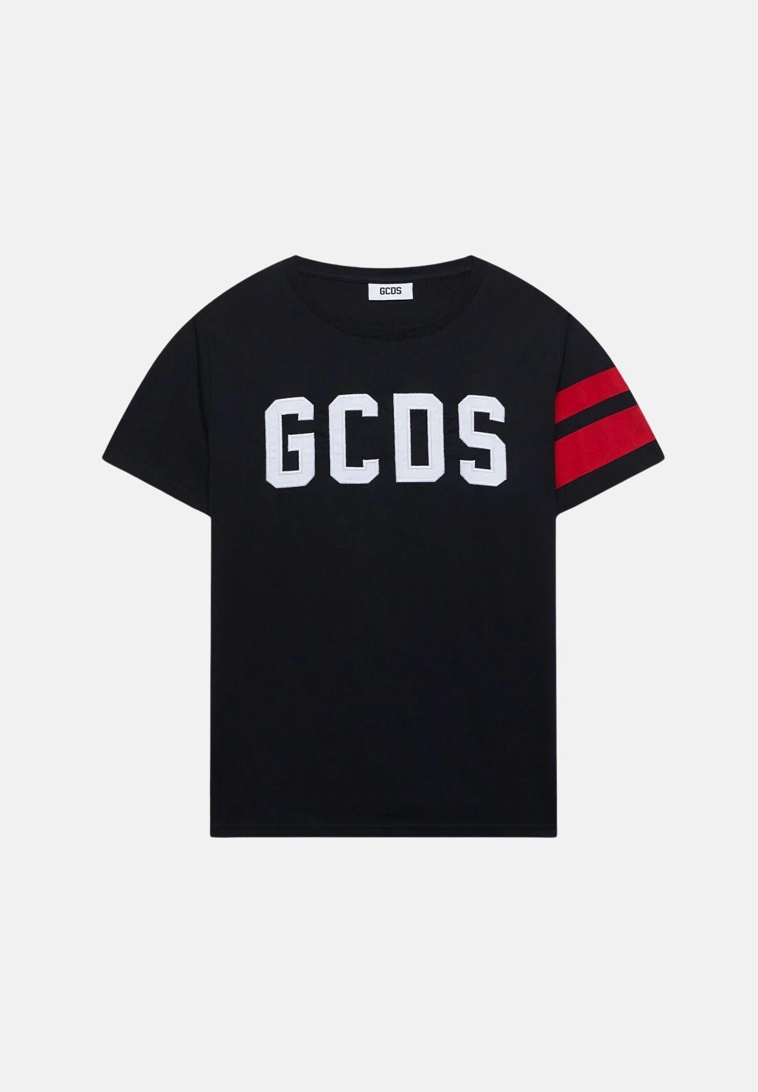 GCDS T-shirt a manica corta nera per bambino e bambina con logo Z0UKQC592J105 999R GCDS