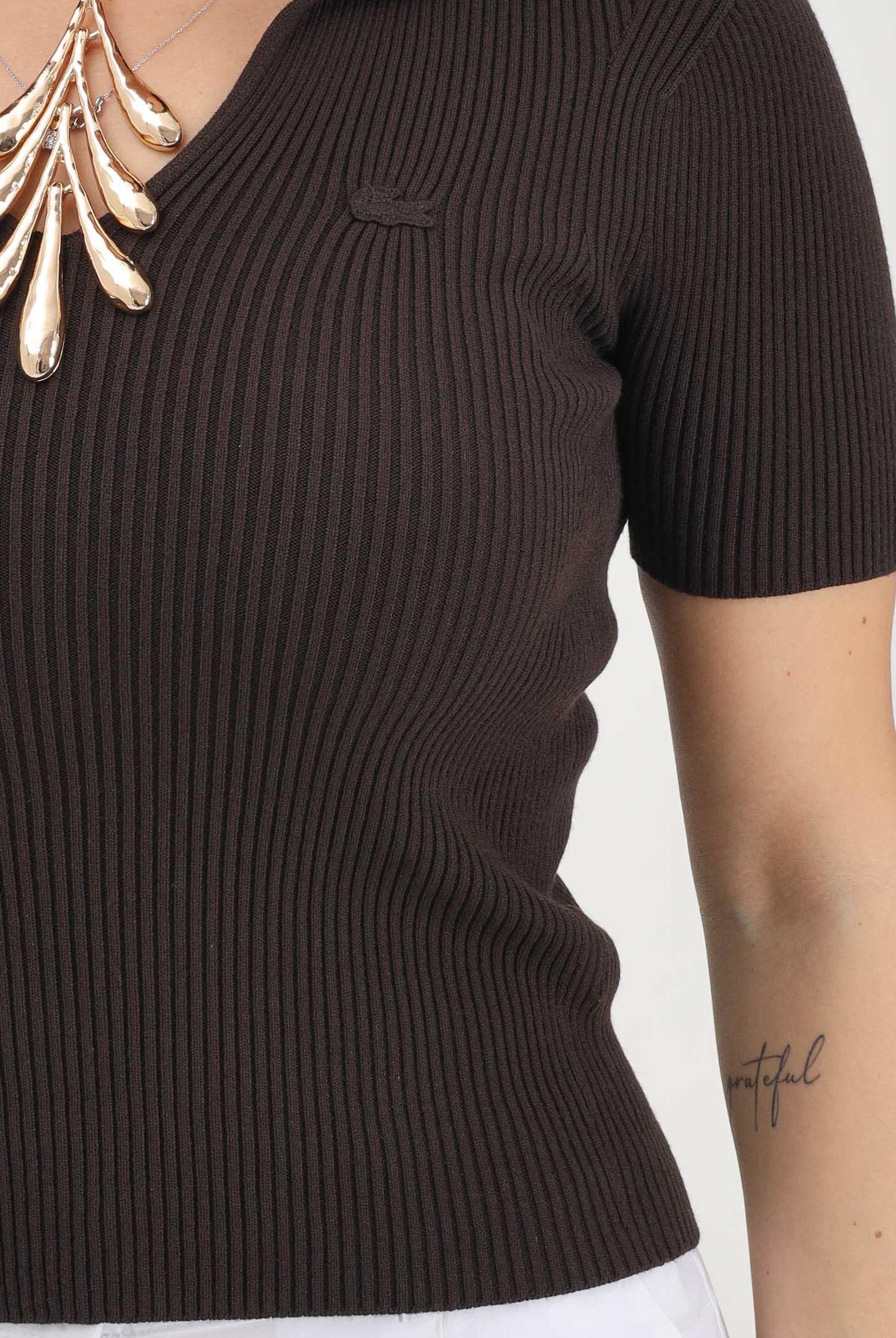 LACOSTE Polo a manica corta marrone da donna in maglia 3D AF9874 3LA LACOSTE