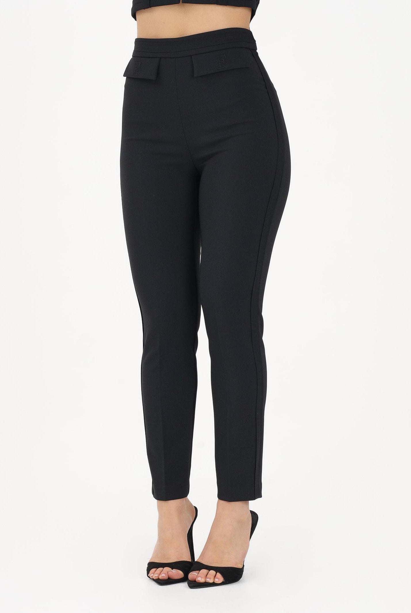 ELISABETTA FRANCHI Pantalone elegante nero da donna con ricamo logo PA17061E2 110 ELISABETTA FRANCHI