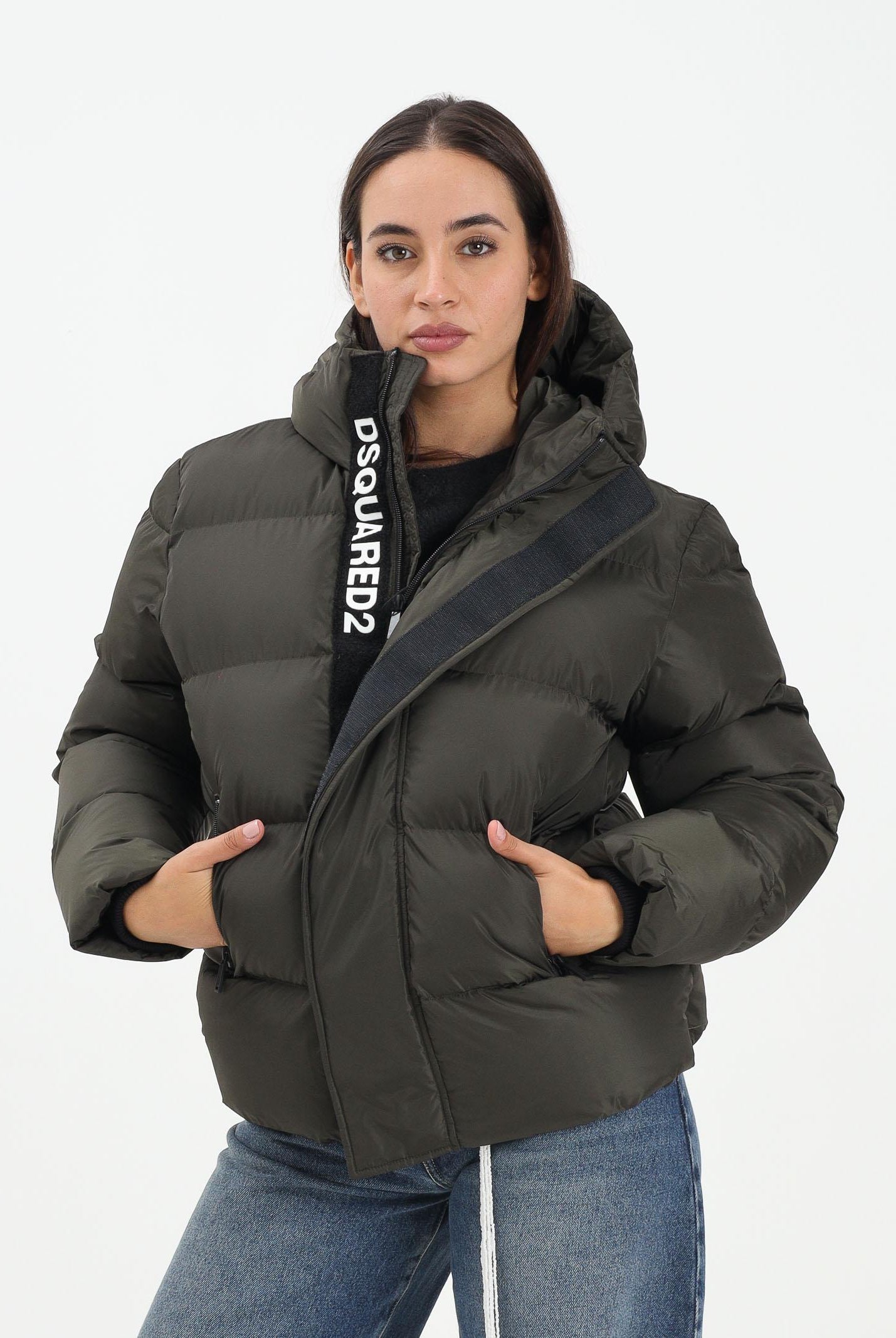 DSQUARED2 Piumino verde oliva per donna, ragazzi e bambini con logo DQ1090D00BN DQ518 DSQUARED2