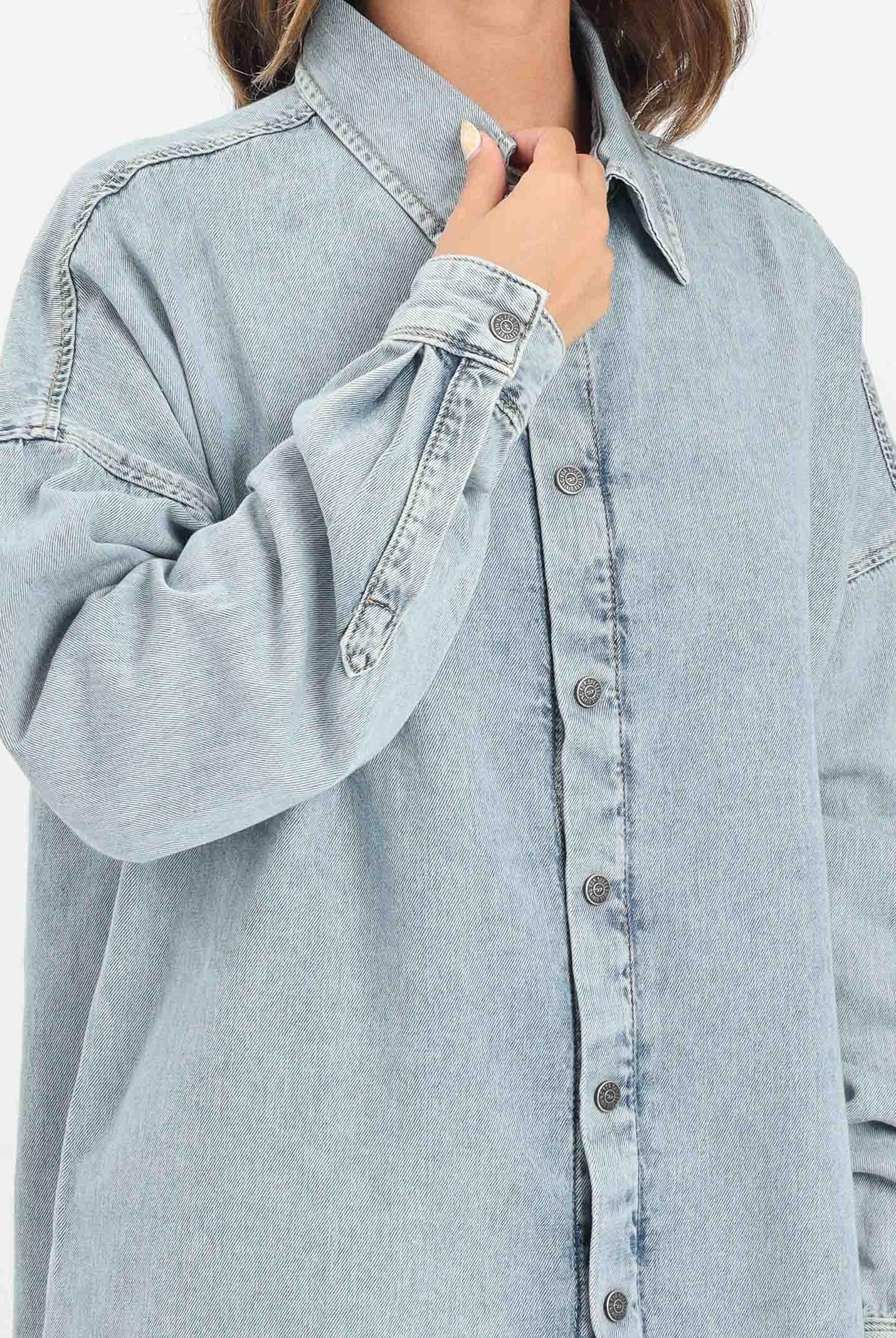 DIESEL Camicia a manica lunga in denim chiaro per donna, ragazzi e bambini con maxi logo Oval D J02307KXBPS K01 DIESEL