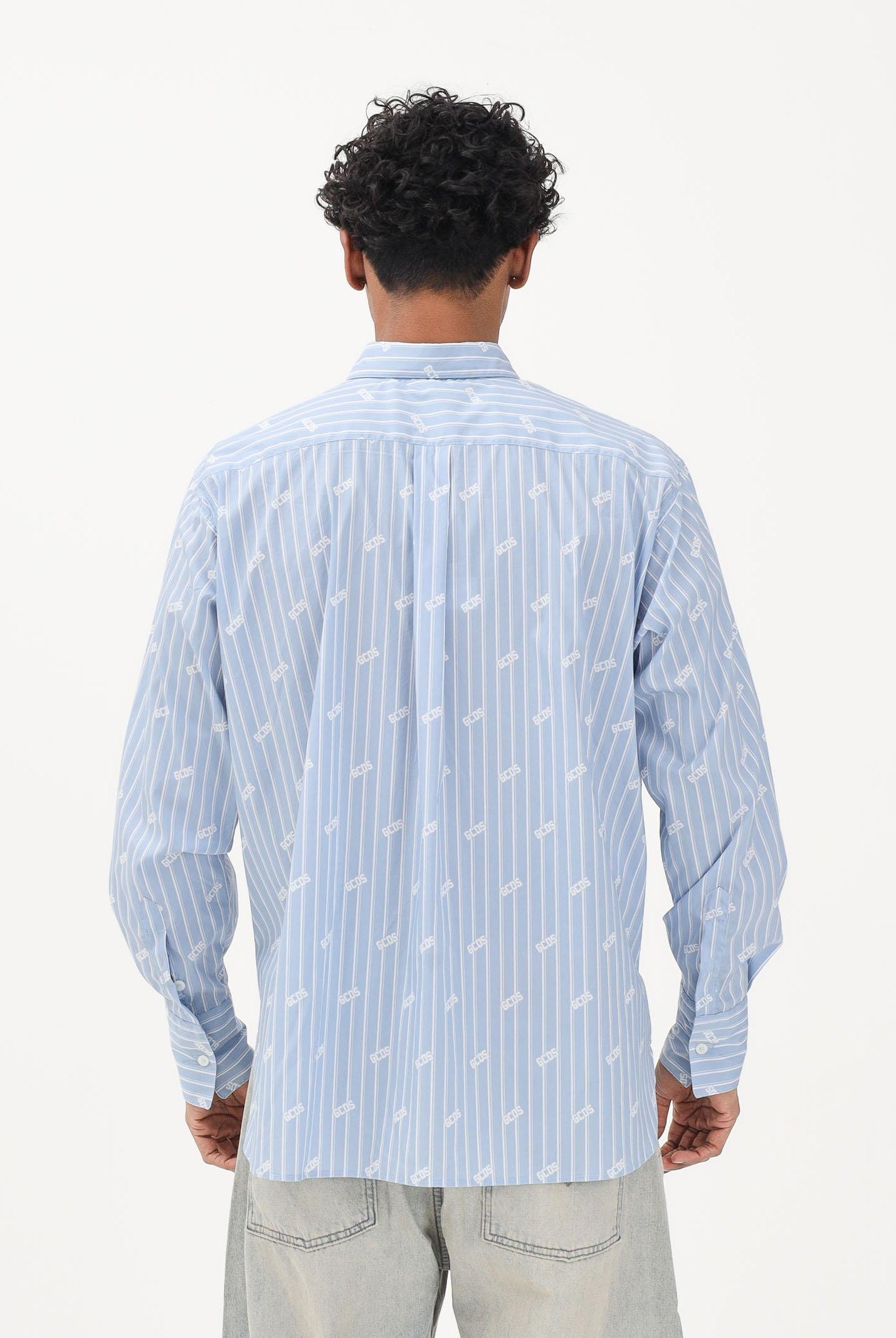 GCDS Camicia a manica lunga azzurra da uomo con logo C1MWQH166B061 733A GCDS