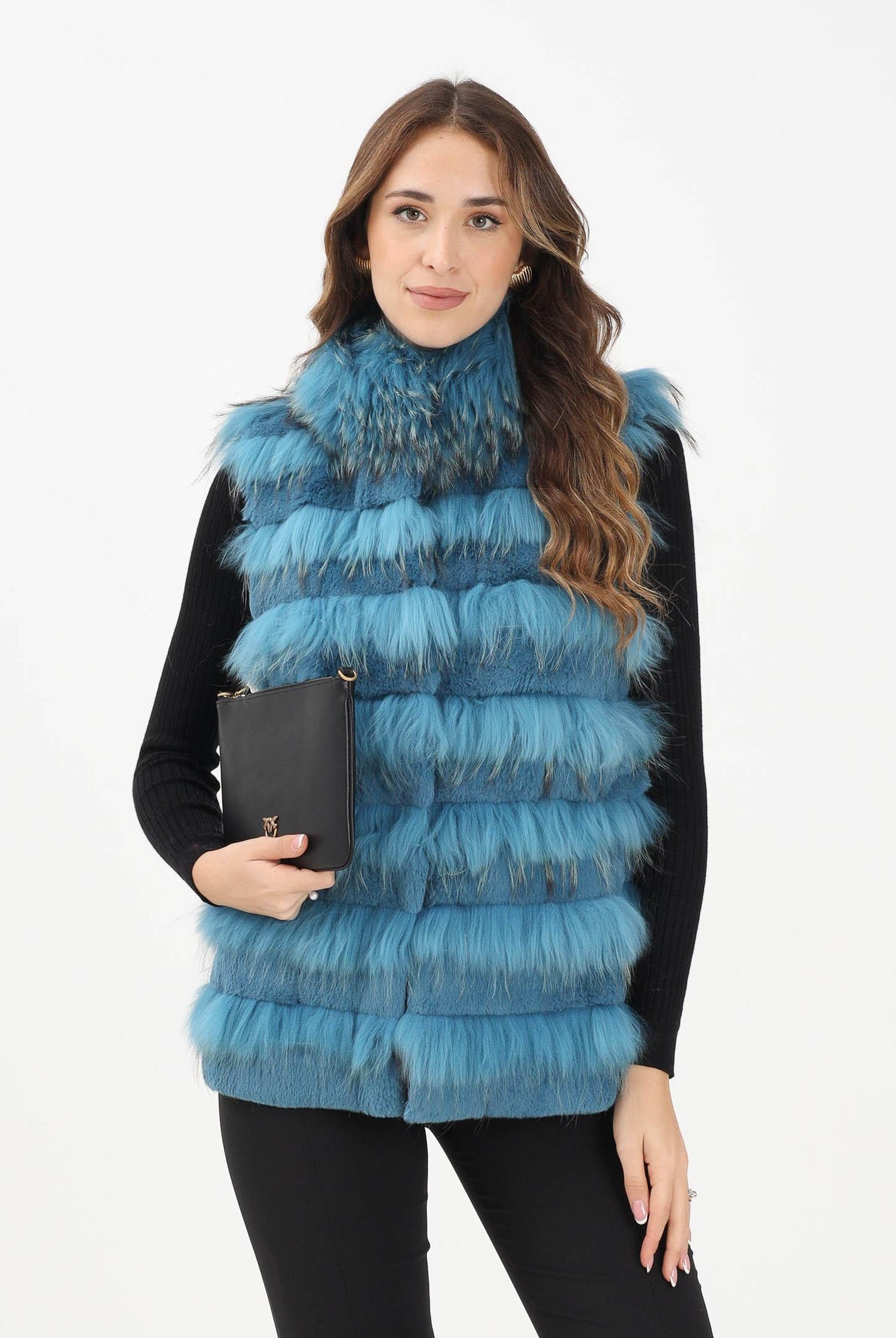 MEHRAN Pelliccia smanicata azzurro petrolio da donna 25160BLU BLU MEHRAN