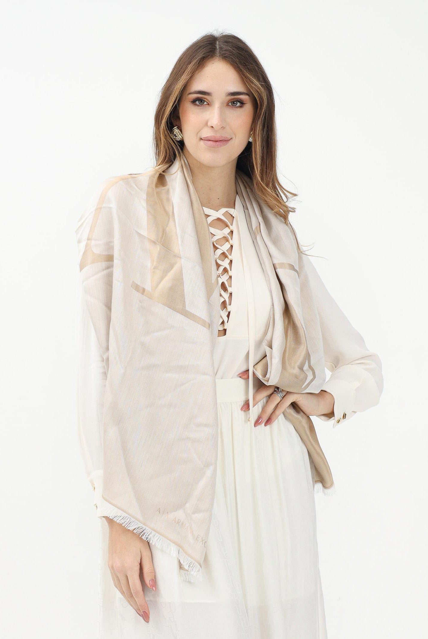 ARMANI EXCHANGE Sciarpa beige da donna con dettaglio logo A|X XW000883AF13399 F6036 ARMANI EXCHANGE