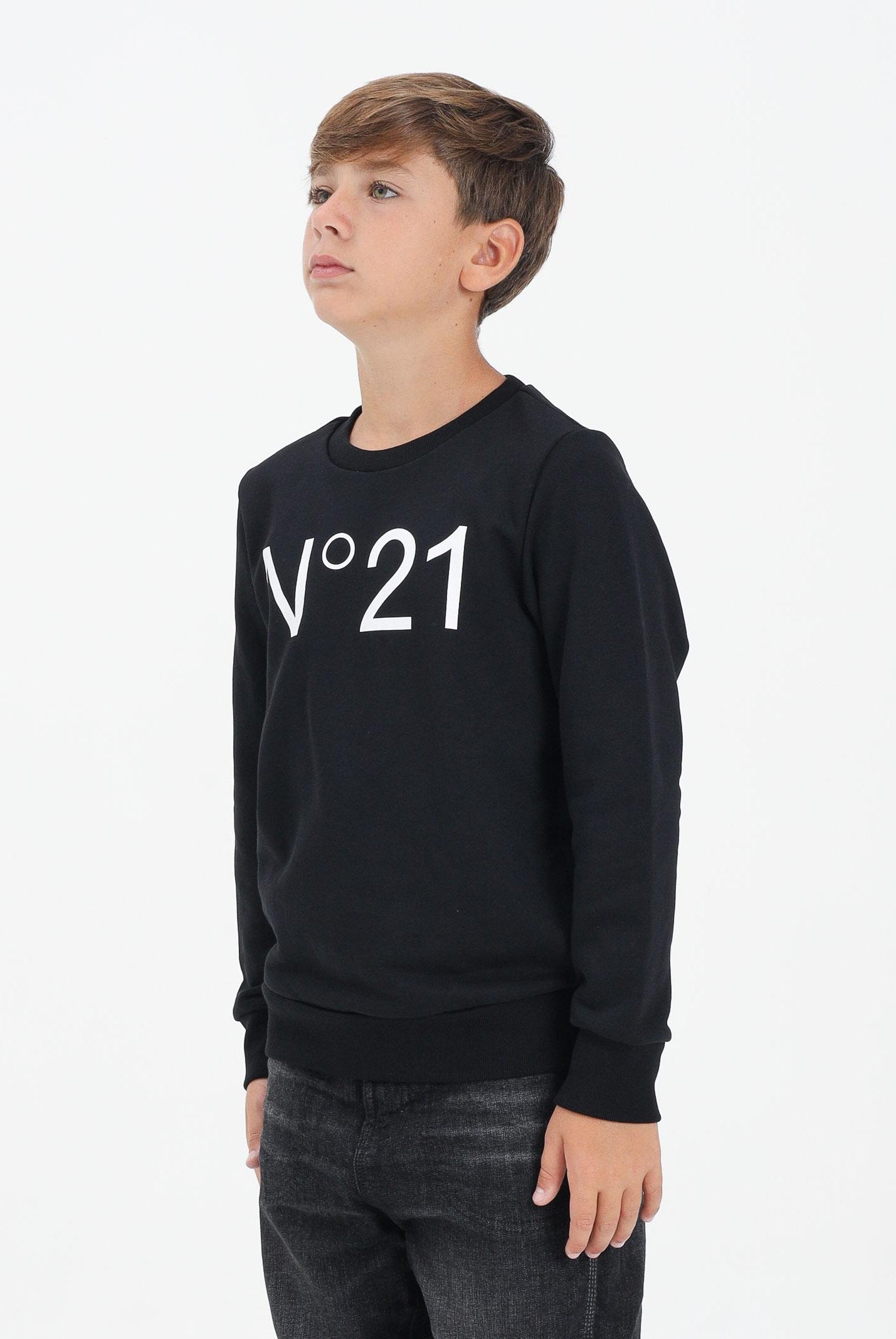 N21 Felpa girocollo nera per donna, ragazzi e bambini con logo a contrasto N21588N0154 0N900 N21