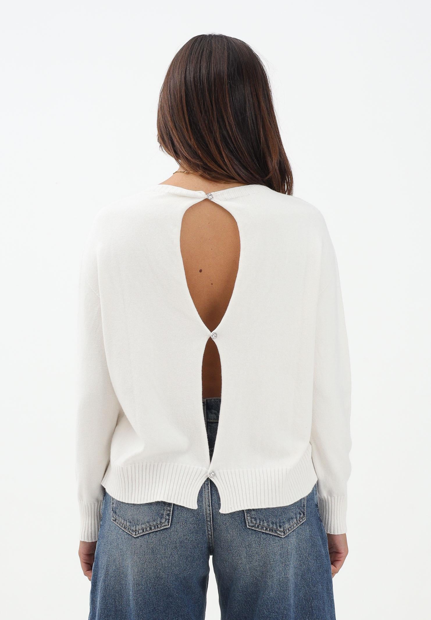 VICOLO Maglioncino girocollo panna da donna con dettagli cut-out sul retro 77064F FU02 VICOLO