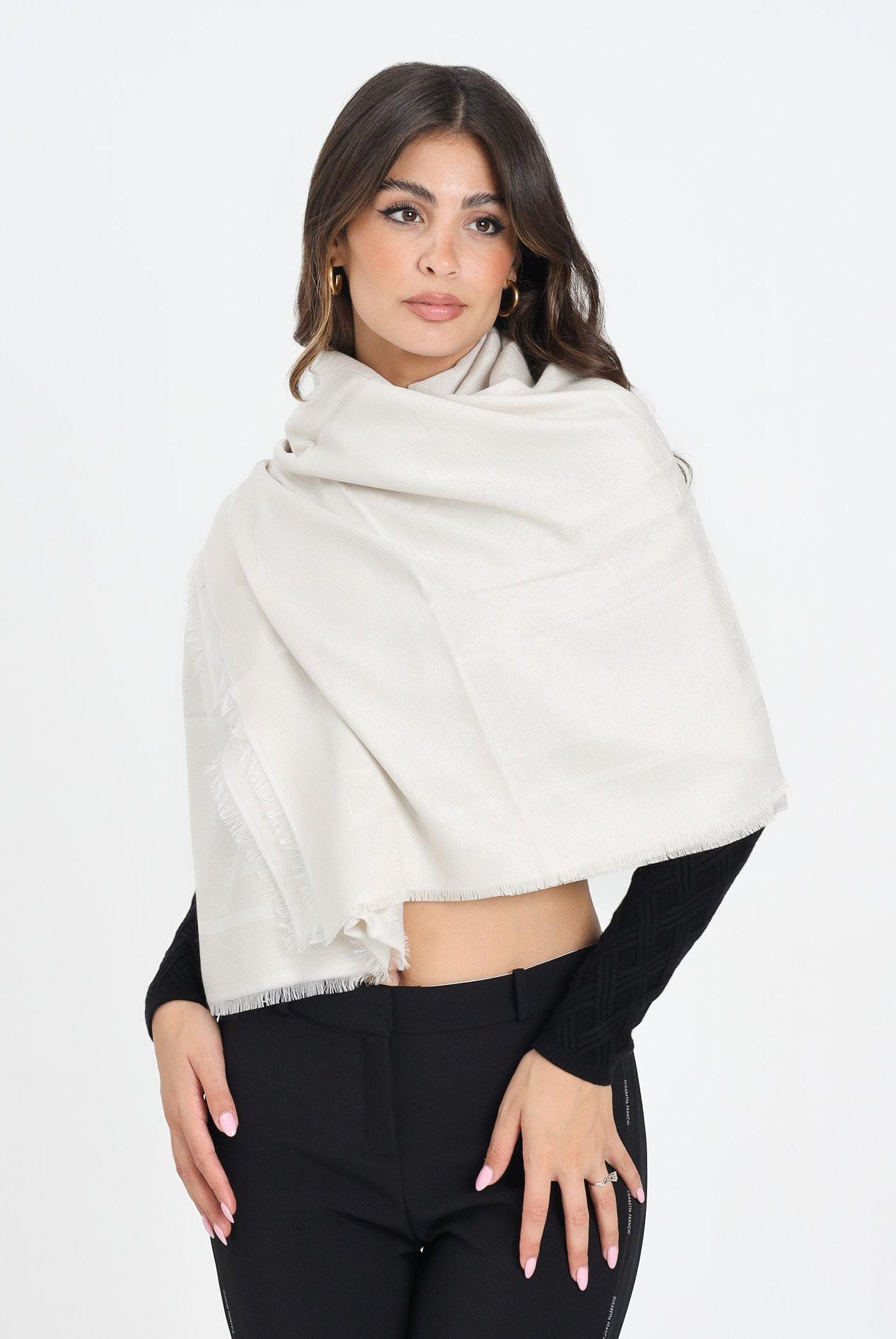 ELISABETTA FRANCHI Pashmina latte da donna con logo SC12F56E2 DZ9 ELISABETTA FRANCHI