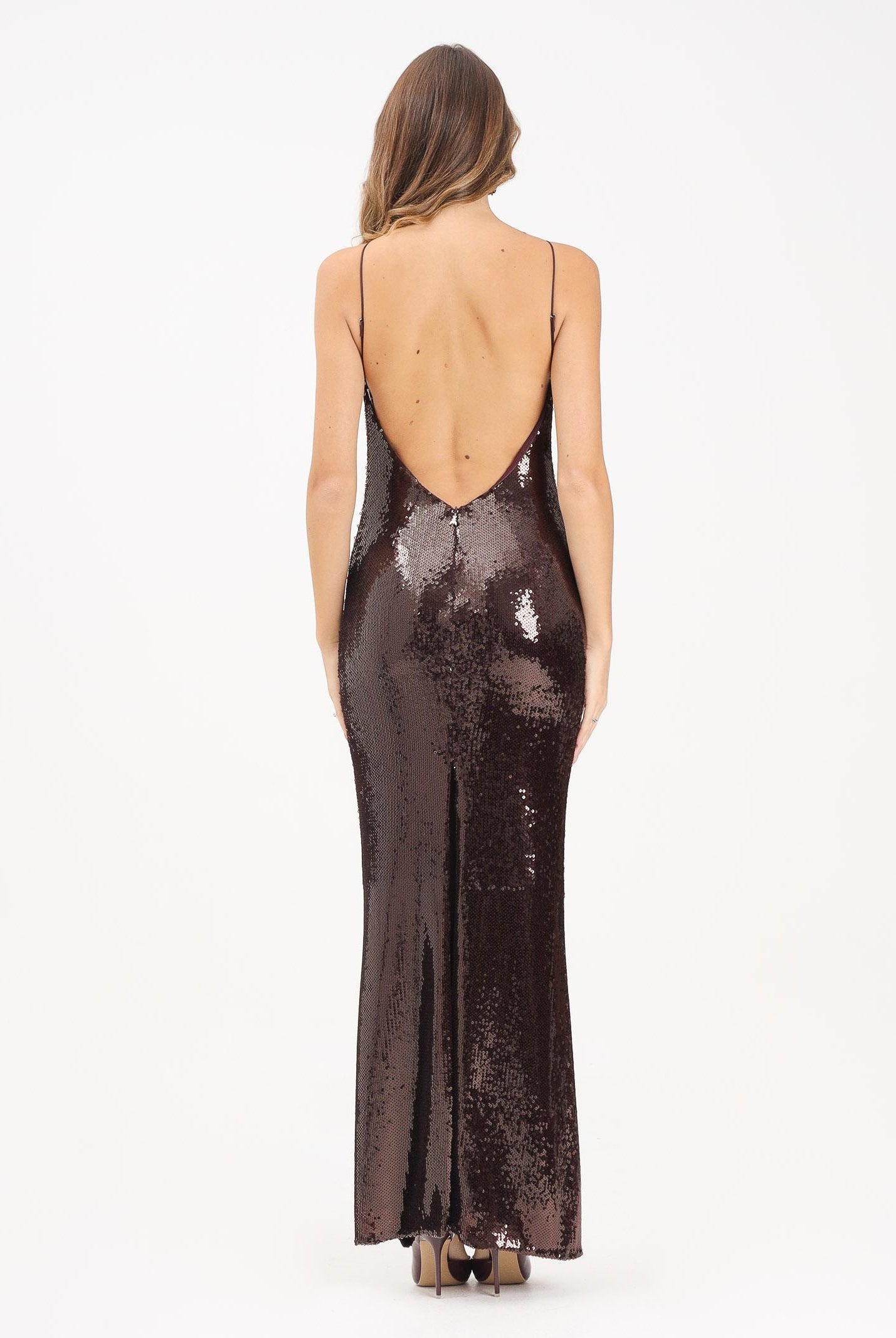 PATRIZIA PEPE Abito lungo bordeaux da donna con paillettes 8A1567J326 M549 PATRIZIA PEPE